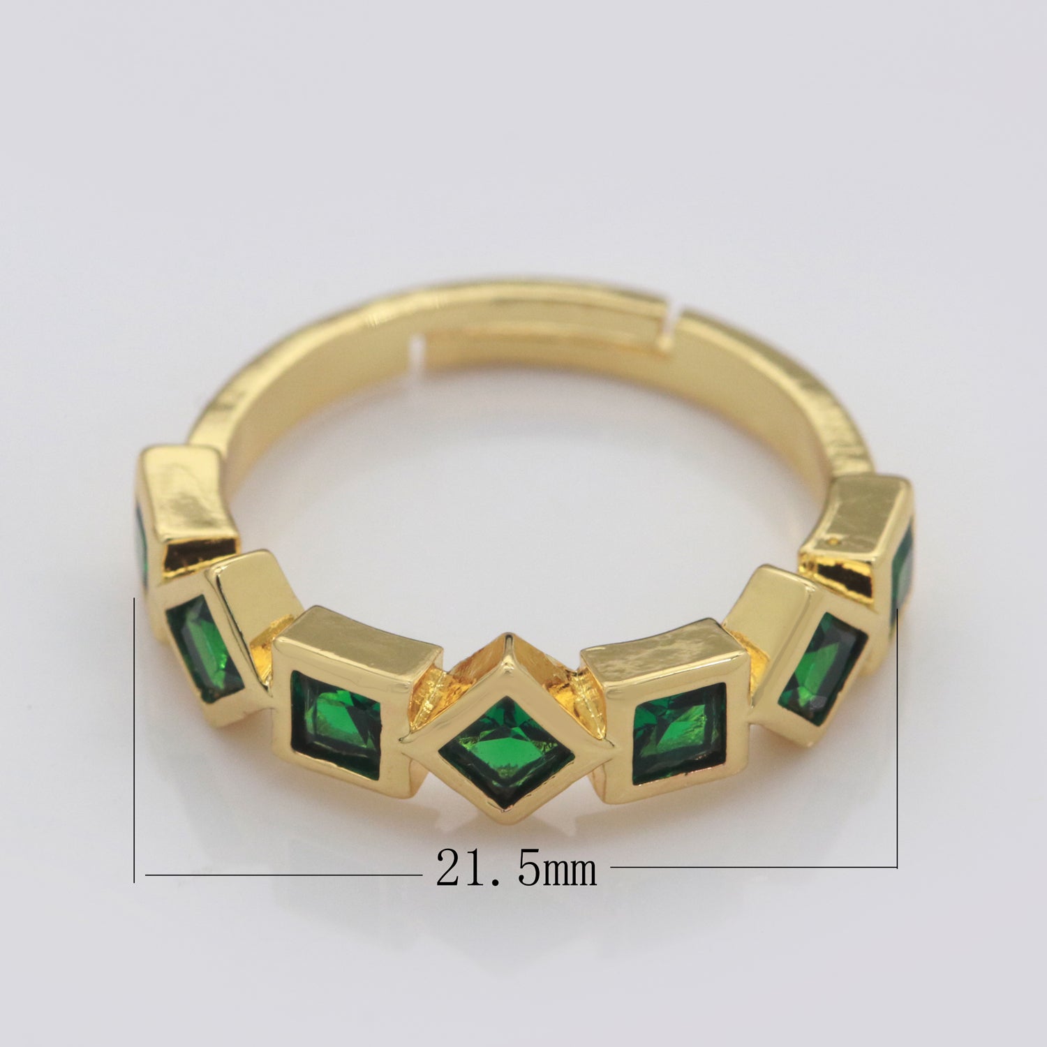 Geometric Gold Ring, Open Gold Adjustable Ring Pink / Clear / Green Color Cz Stone - DLUXCA