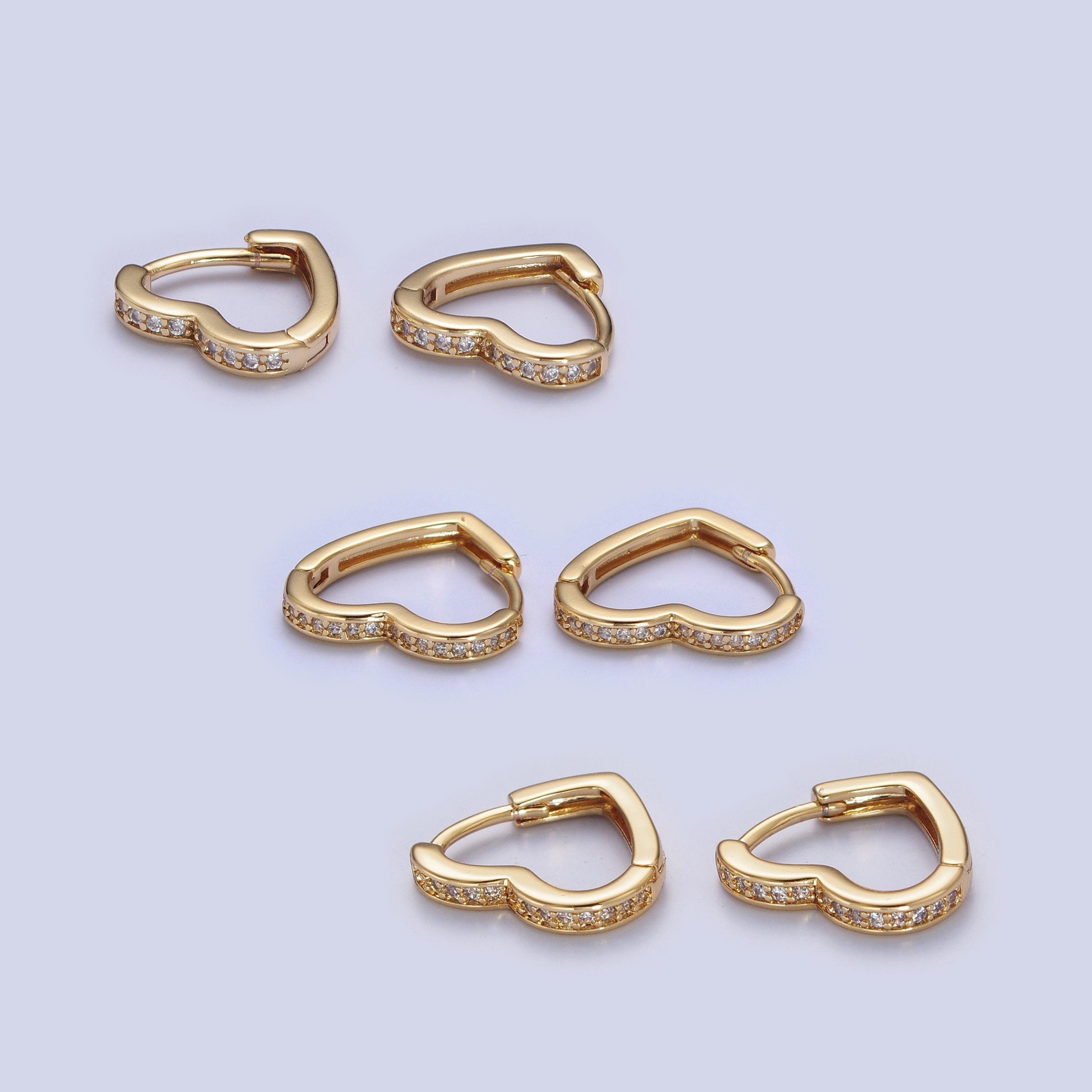24K Gold Filled Micro Pave Heart Love Huggie Hoop Earrings Jewelry Gift For Valentine | T027 T028 X840 - DLUXCA