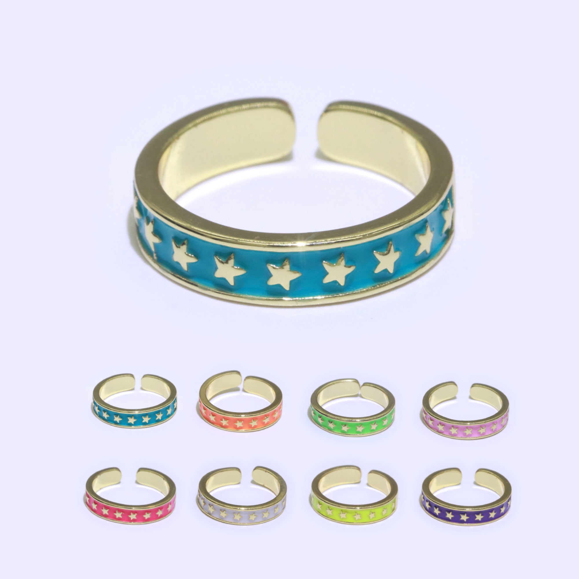 1x Dainty Colorful Enamel Ring Multicolor Star Band Spade Ring Stacking Open Ring Adjustable Ring Yellow Teal Pink Green White Neon Ring - DLUXCA