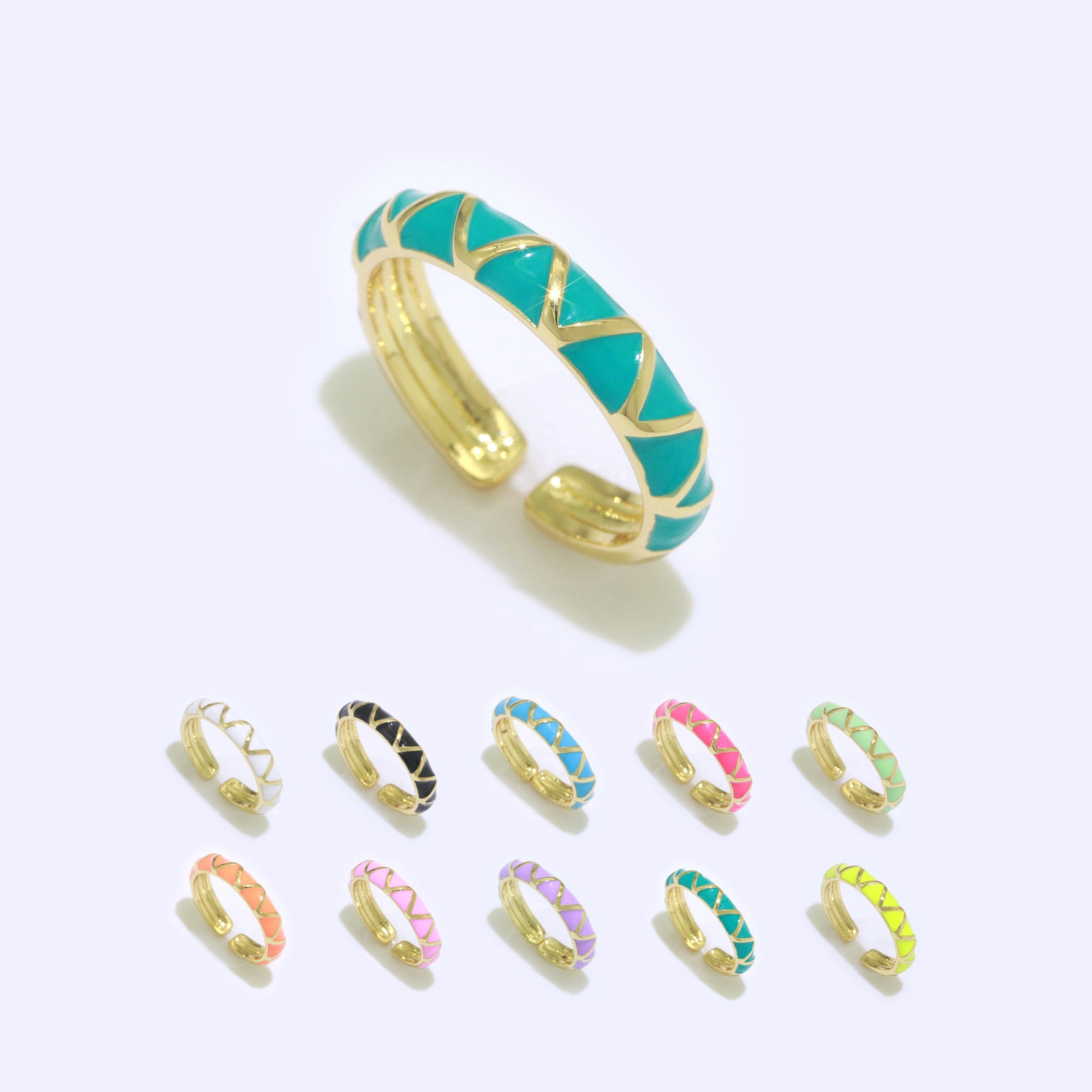 Dainty Gold Stackable Enamel Ring Bohemian Colorful Rainbow Band Open Adjustable - DLUXCA