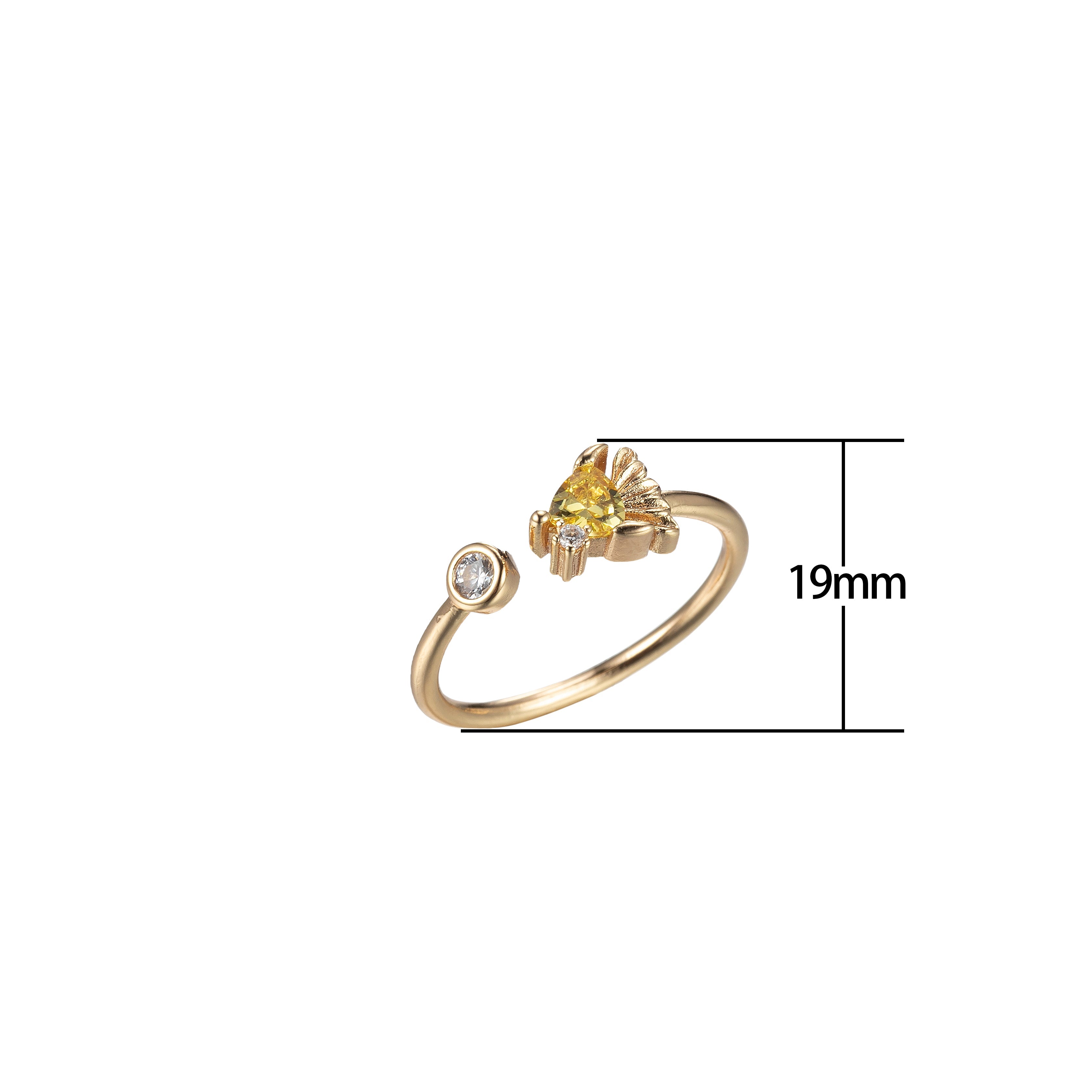 Dainty Yellow Cubic Ring Gold Band Open Adjustable Ring - DLUXCA