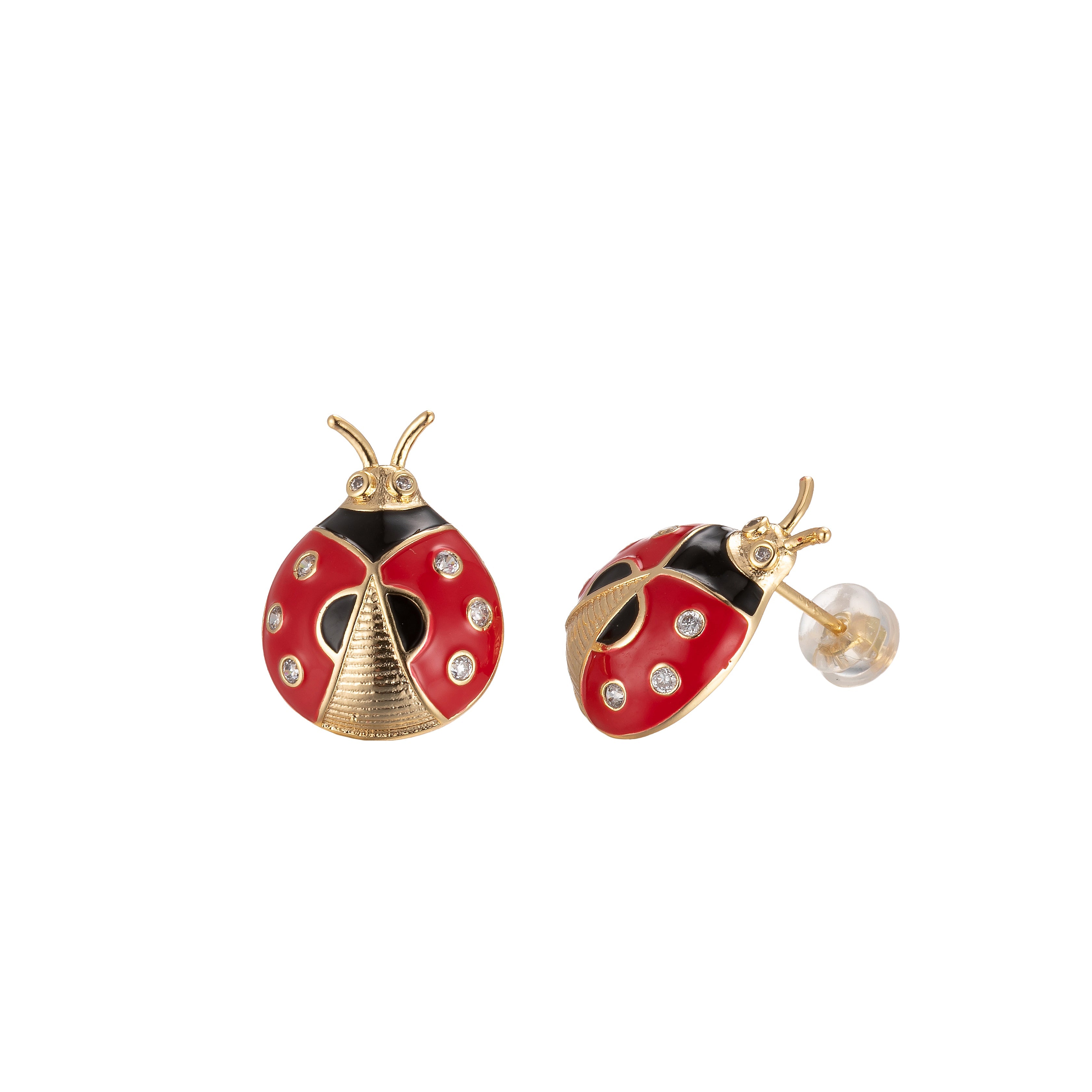 Mini Lady Bug Stud Earring Cartilage Earring, Gold Enamel stud, dainty gold Animal earring Pushback stud - DLUXCA