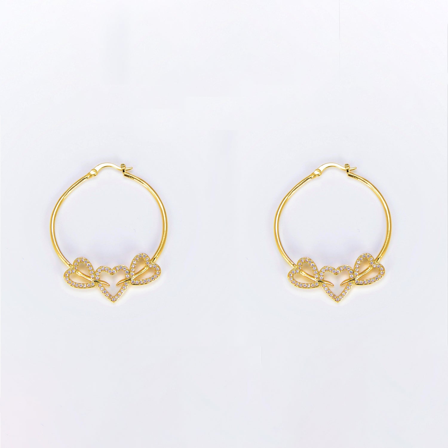 24K Gold Filled Hoop Heart Earring 40mm Love Hoops - DLUXCA