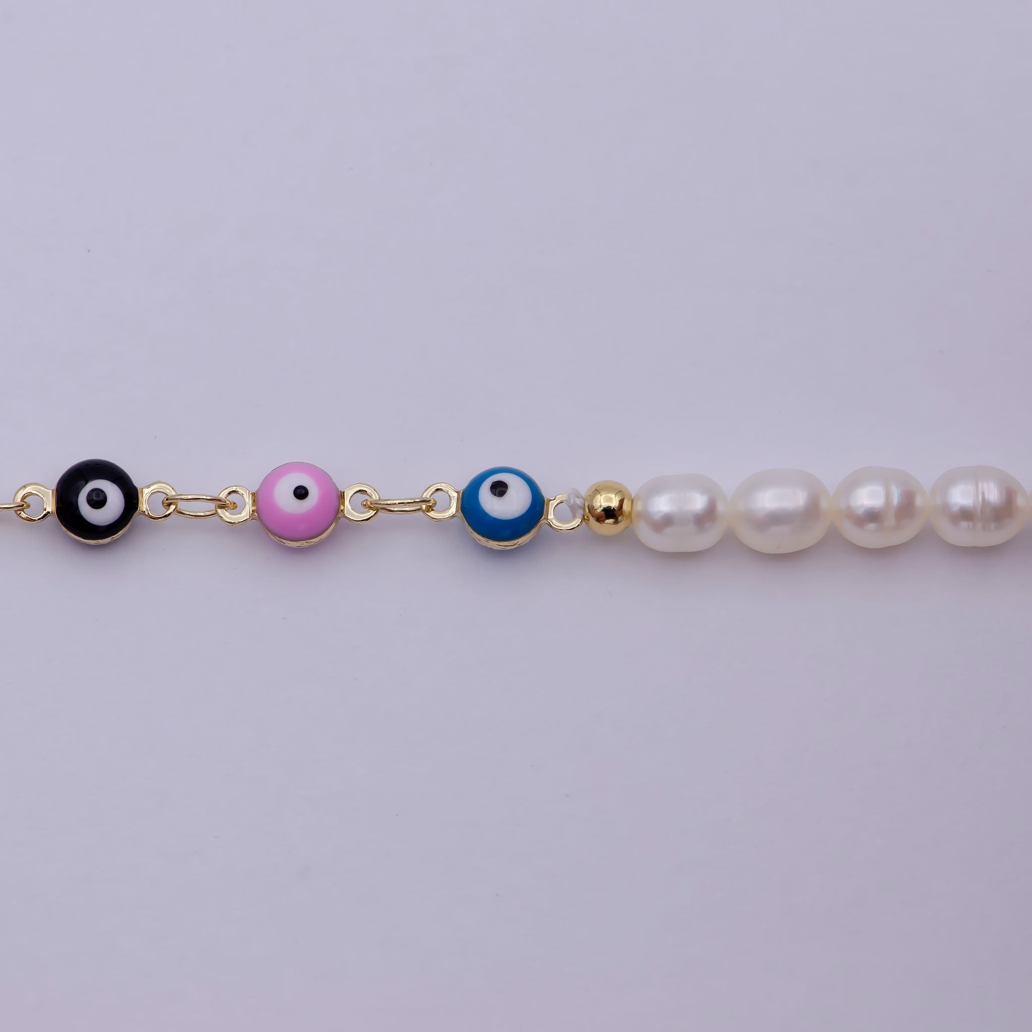 Gold Multicolor Evil Eye Choker Necklace, Pearl Beaded Layering Necklace WA-670 - DLUXCA