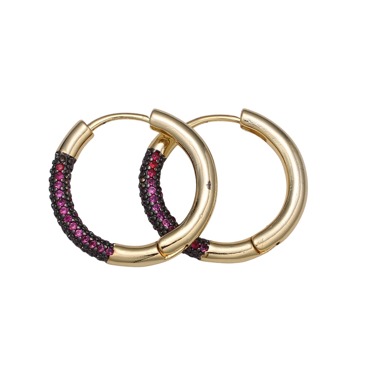 24k Gold Filled Earring Colorful CZ Pave Gold Hoop Earring, Blue, Clear, Green, Purple Hoop Earring for Everyday Wear - DLUXCA