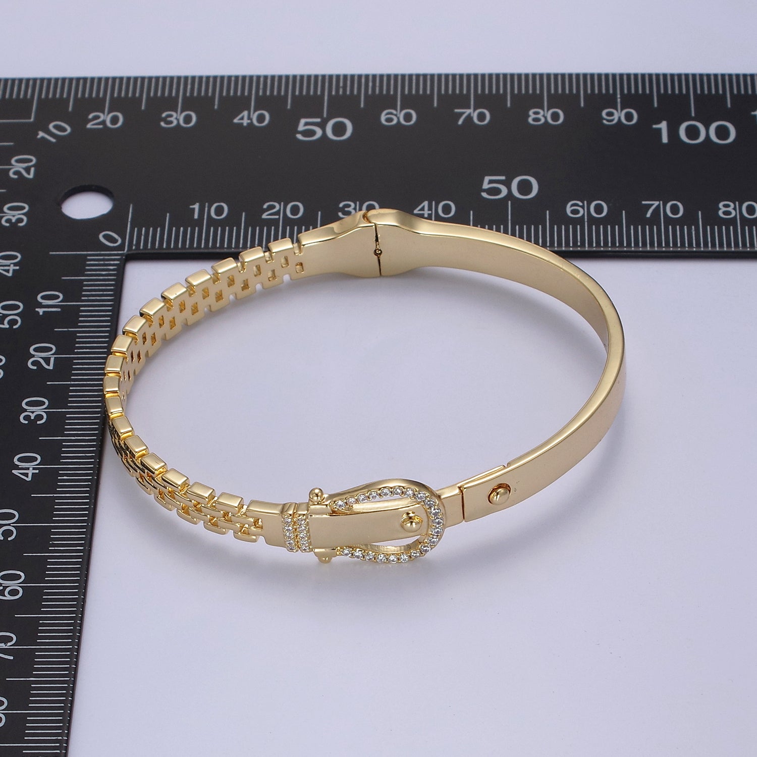 Belt Buckle Bracelet Crystal Belt Bangle Gold Band Cubic Zirconia Stackable Jewelry Fashion Women's WA-689 - DLUXCA