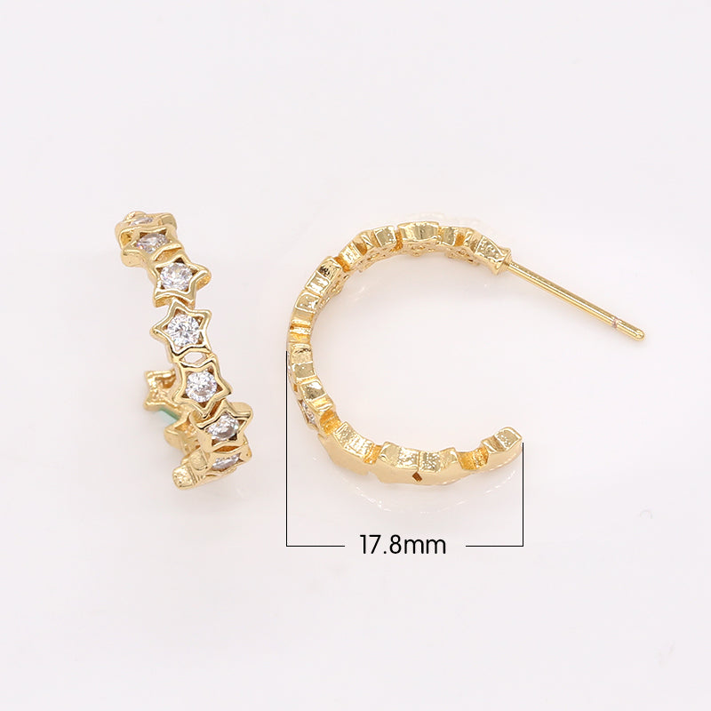 Curvy Golden Plate Studs Earring Full of Zirconia Stars CZ Sky Nature Tiny Stars Earring Jewelry GP-644 - DLUXCA