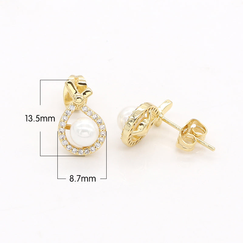 Golden Micro Pave Oval Studs Earring CZ Geometric Shape Earring Jewelry GP-752 - DLUXCA