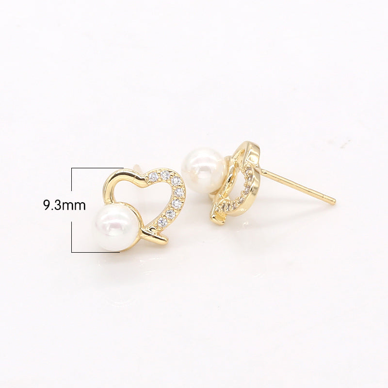 Golden Frame Micro Pave Heart Studs Earring CZ Love Warm Joy Heart Faux Pearl Earring Jewelry GP-759 - DLUXCA
