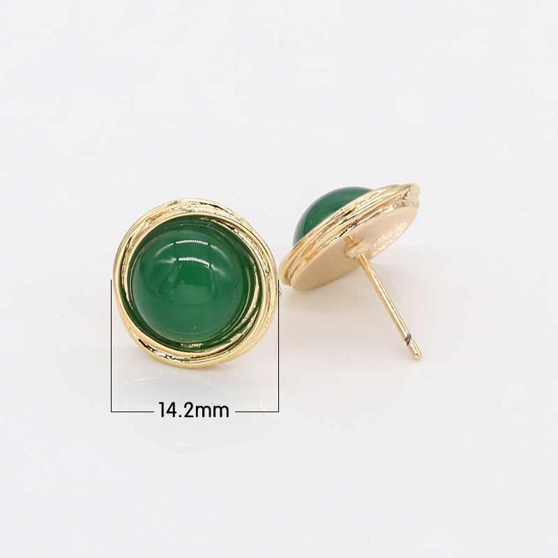 Green Faux Pearl Stone Golden Studs Earring FP Simple Golden Earring Jewelry GP-773 - DLUXCA