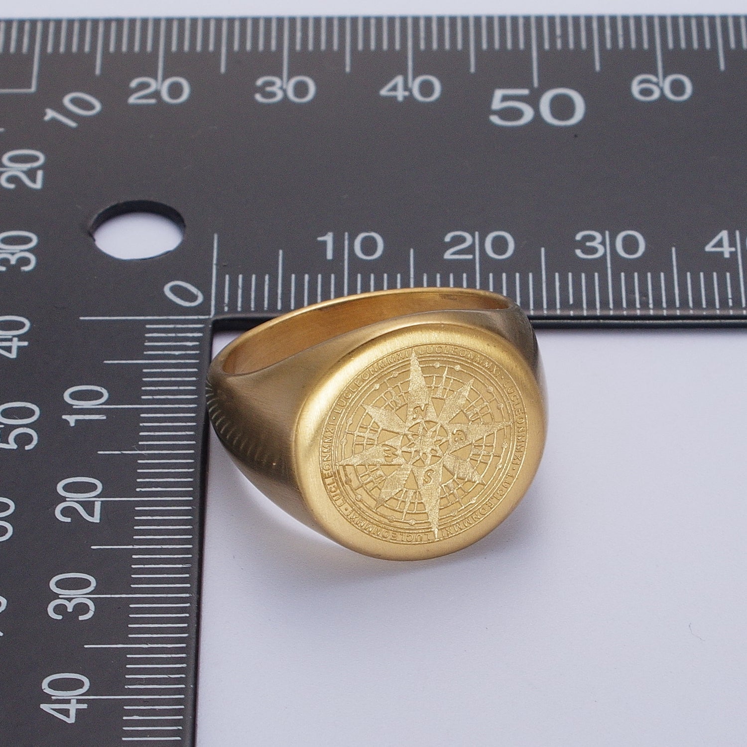 Minimalist Compass Round Signet Ring in Gold & Silver | V073-V076 - DLUXCA