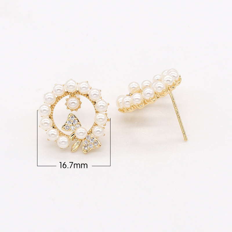 Golden Round Studs Earring with Crystal Ribbon CZ Geometric Shape Earring Jewelry GP-900 - DLUXCA