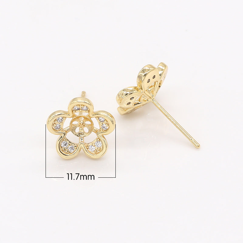 Tiny Rose Petal Flower Studs Earring CZ Floral Nature Micro Pave Earring Jewelry GP-903 - DLUXCA