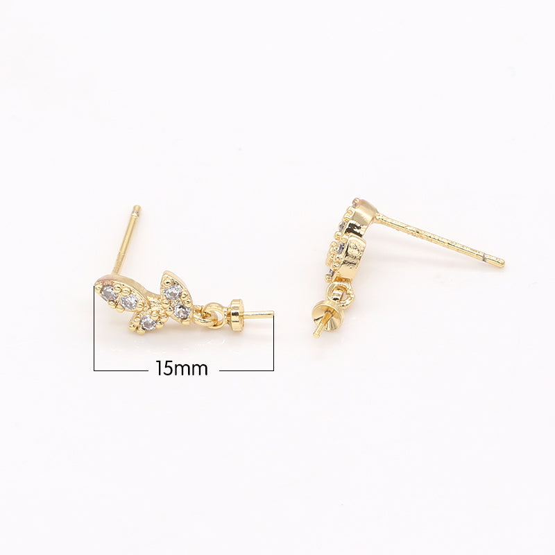 Tiny Crystal Leaves Gold Plated Studs Earring CZ Floral Golden Leaf Nature Plant Earring Jewelry GP-907 - DLUXCA