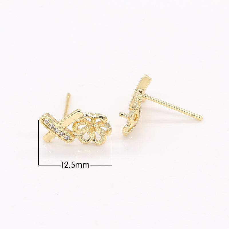 Golden Flower Frame Studs Earring CZ Floral Nature Gold Plated Earring Jewelry GP-909 - DLUXCA
