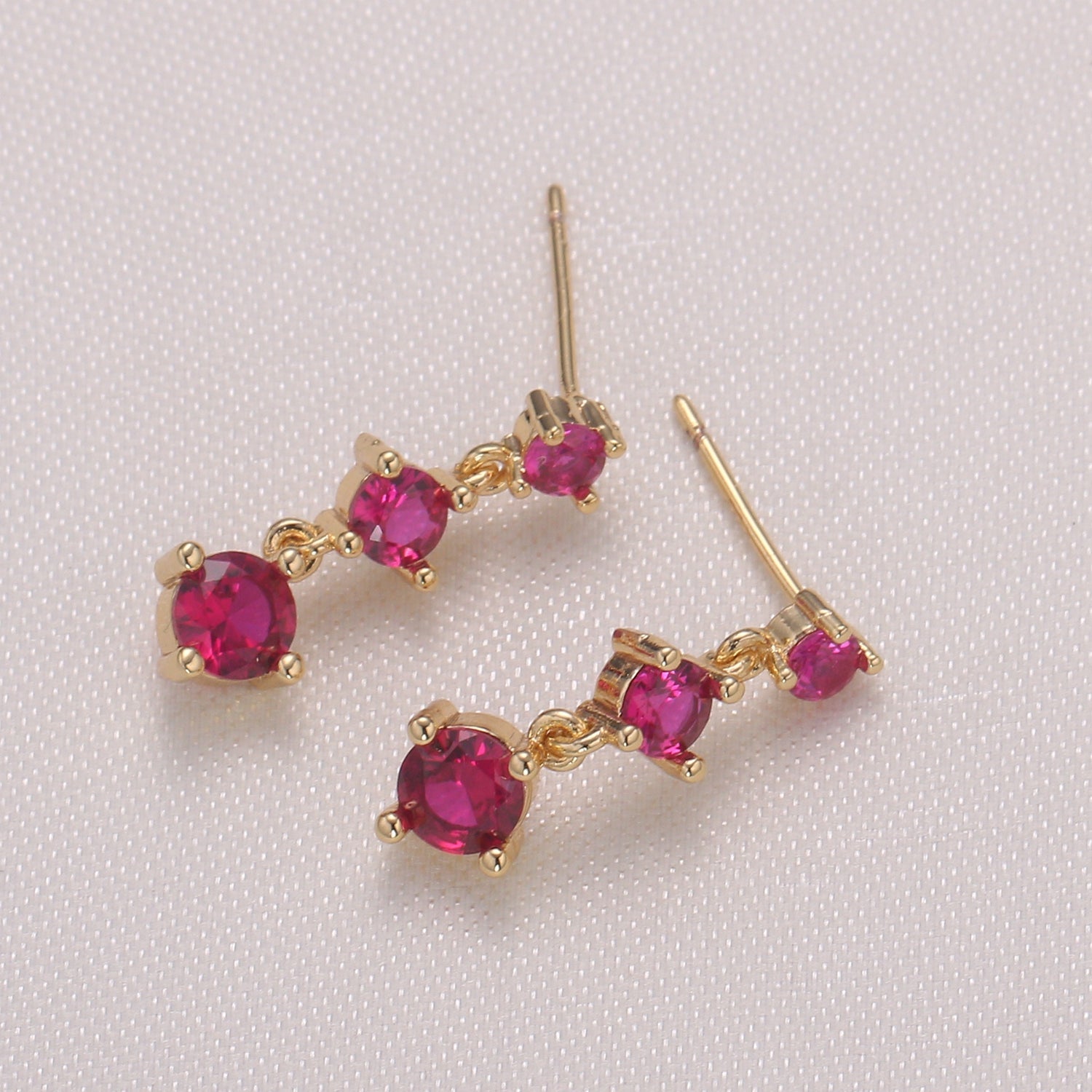 Triple Red and Green Zirconia Golden Rod Studs Earring CZ Gold Plated Stud Earring Jewelry - DLUXCA