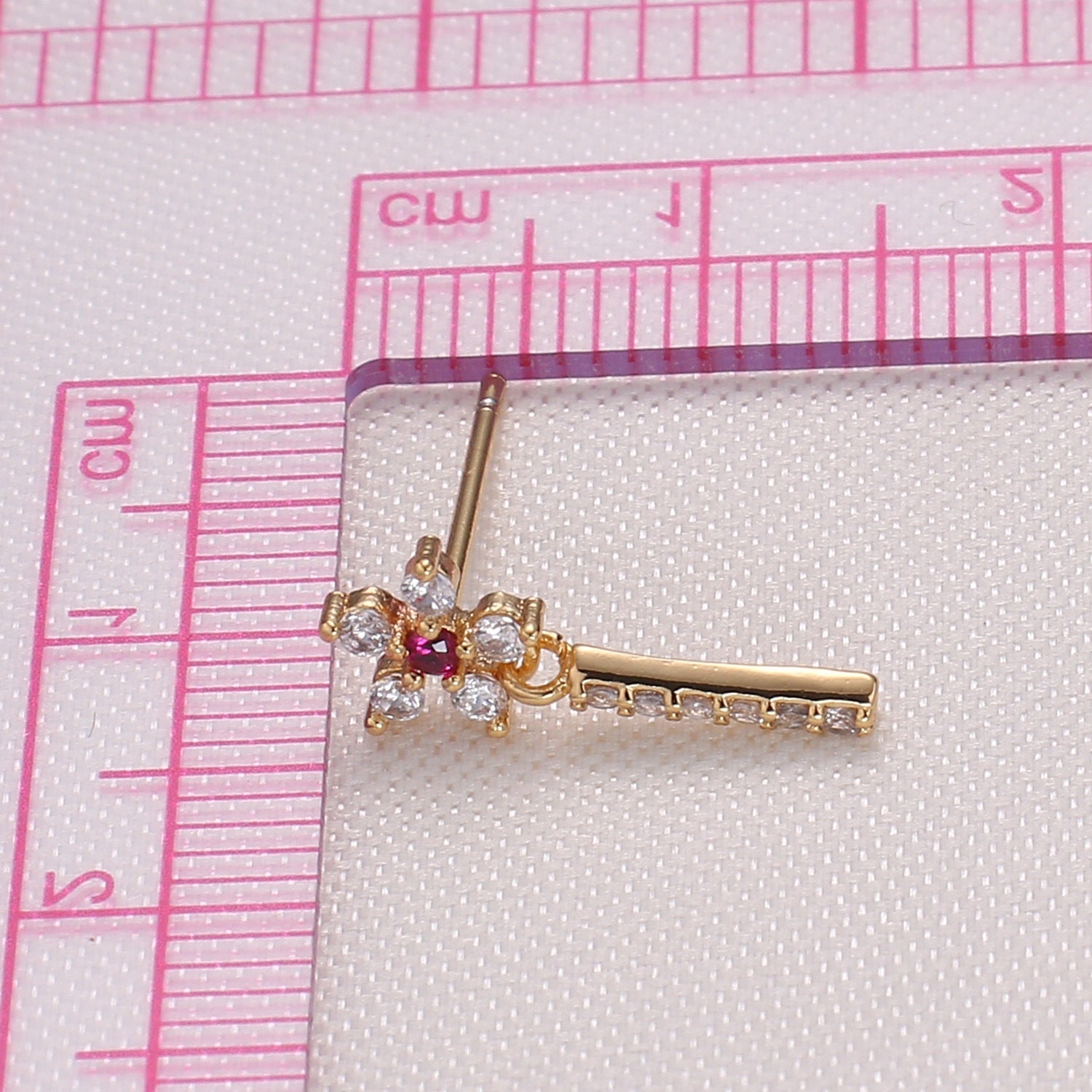 Tiny Gold Plated Zirconia Flower Lollipop Studs Earring CZ Floral Earring Jewelry GP-996 - DLUXCA