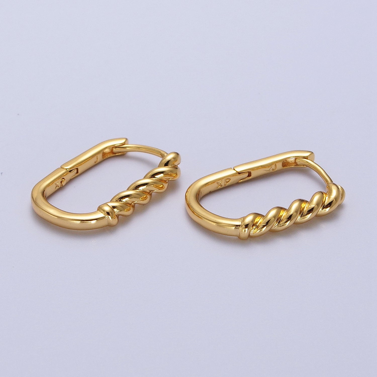 Twisted Croissant Rope Oblong Rectangular Gold Earrings | AB031 - DLUXCA