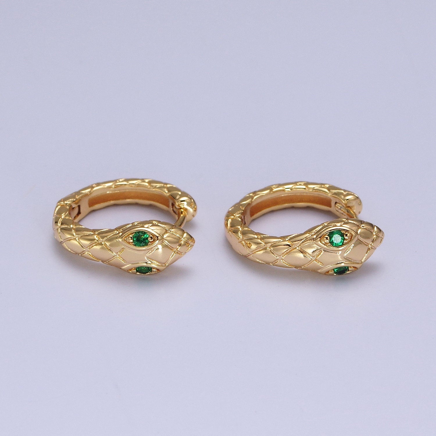 1 pair SNAKE Head Emerald Green Zirconia Eye hoops-Snake CZ Pave Cluster earrings -24K Gold Filled Huggie or Silver Hoop AB055 AB056 - DLUXCA