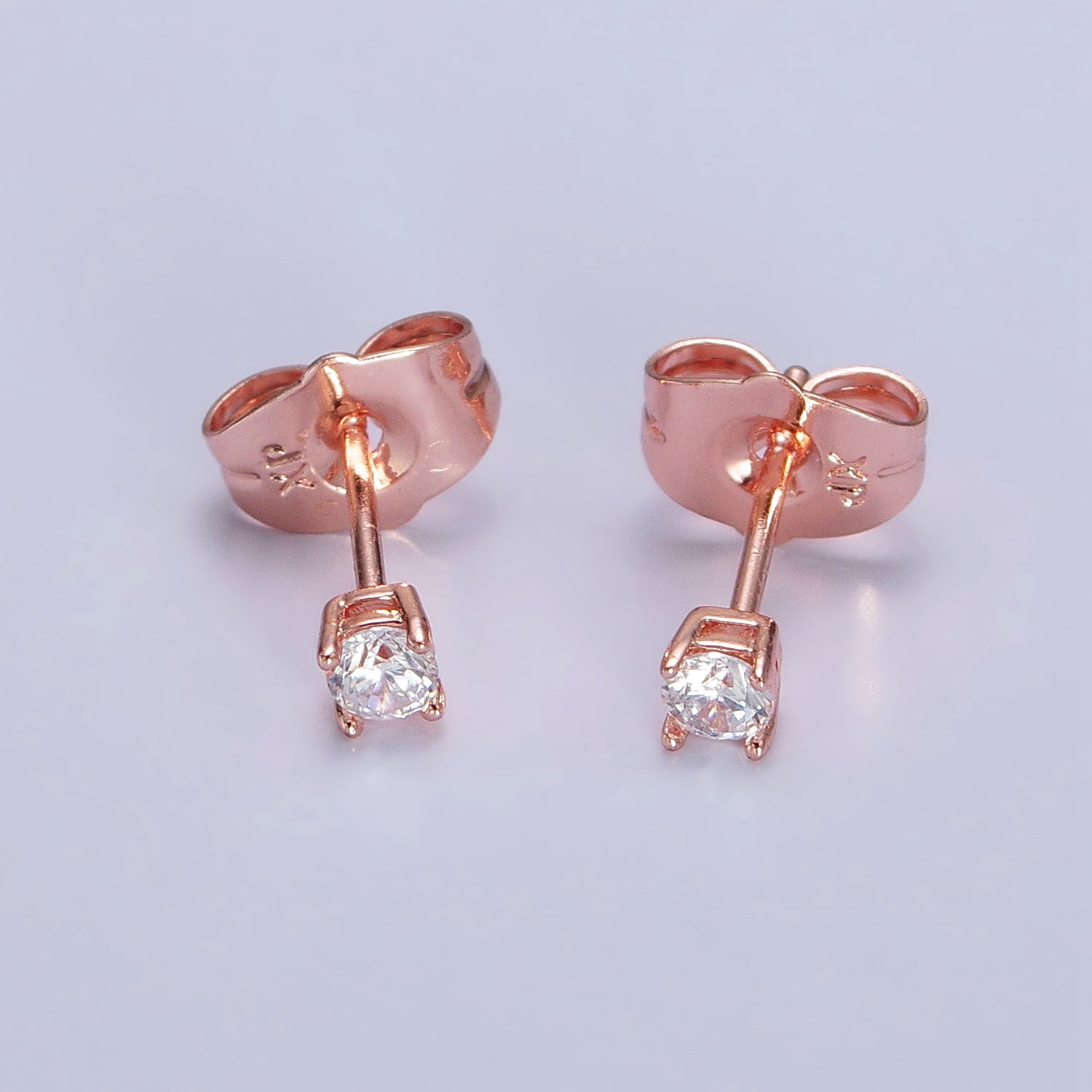 3mm, 4mm, 5mm, 6mm, 7mm, 8mm Clear Round CZ Rose Gold Stud Earrings | AB097 - AB102 - DLUXCA
