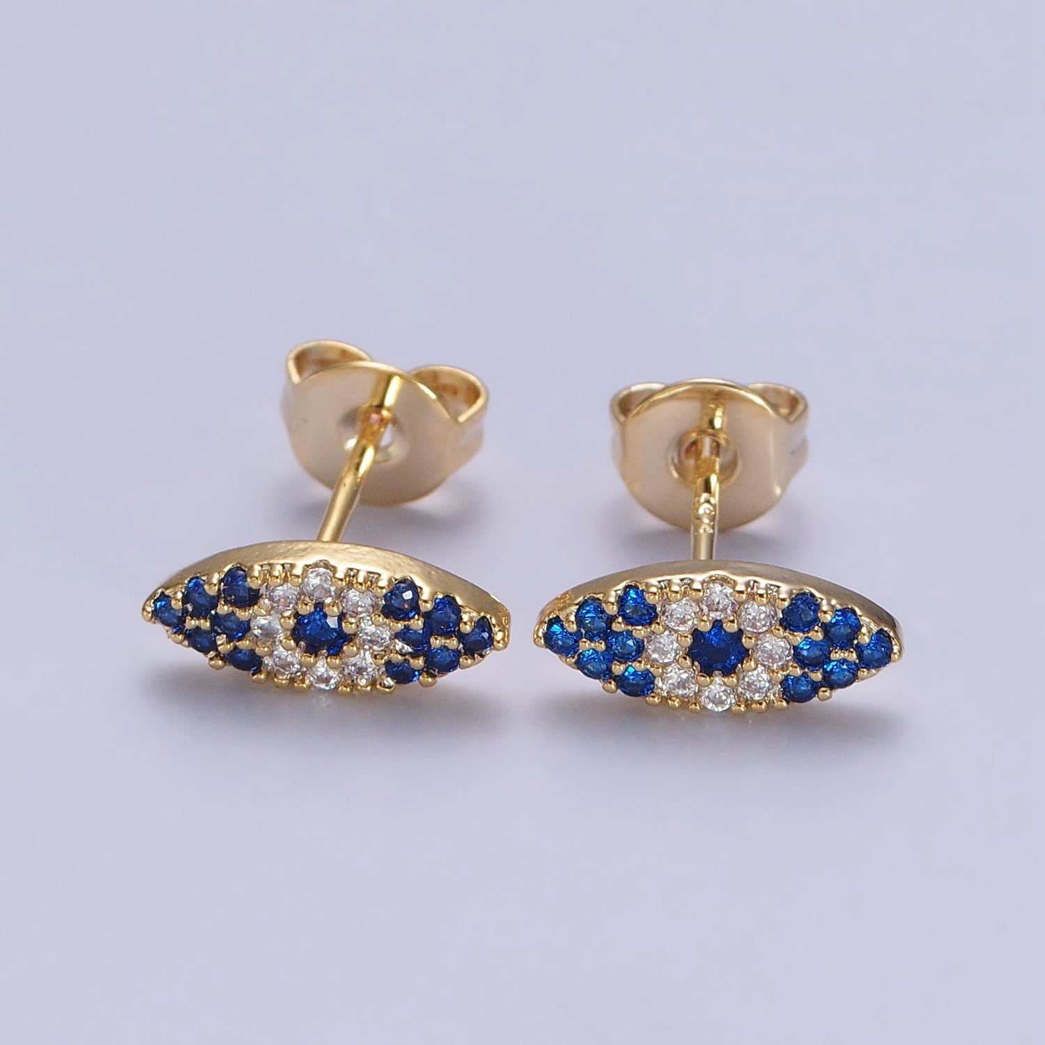 Gold Mini Evil Eye Blue White Micro Paved CZ Stud Earrings | AB184 - DLUXCA