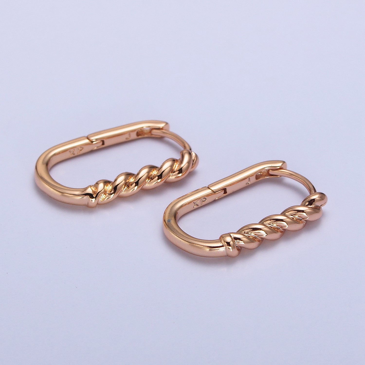 19mm Twisted Rope U-Shaped Oblong Rosey Gold Hoop Earrings | AB303 - DLUXCA