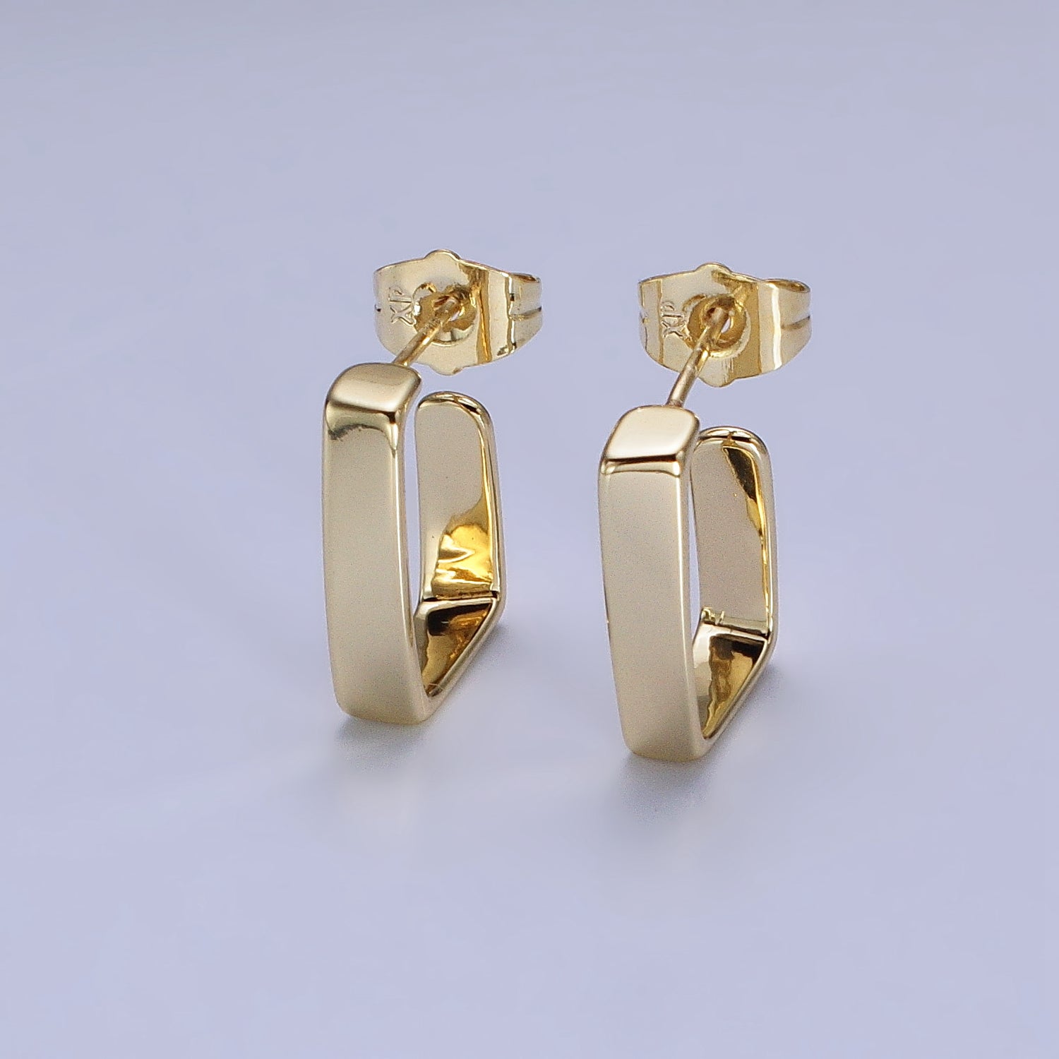 14K Gold Filled J-Shaped Rectangular Geometric Hoop Earrings | V034 - DLUXCA