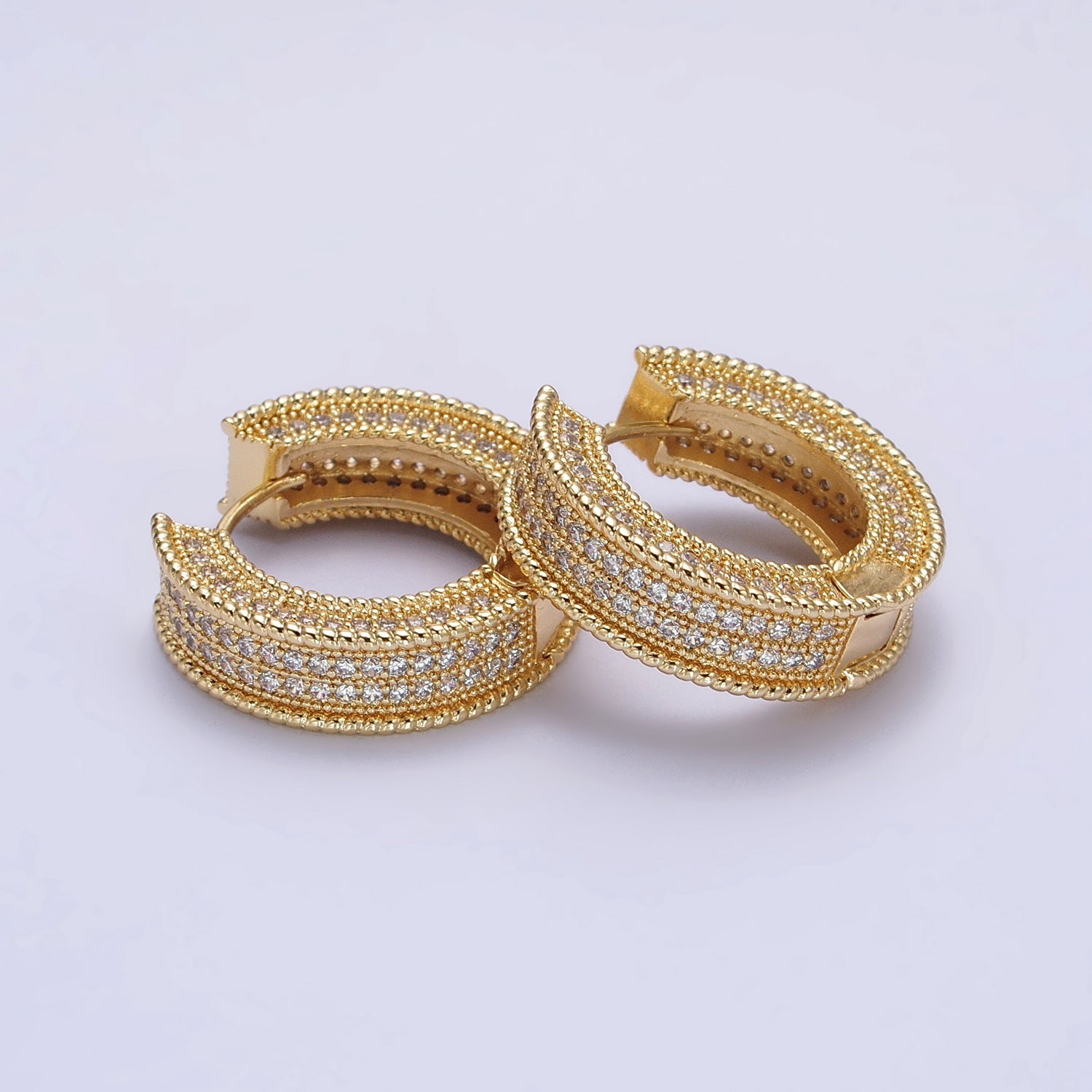 24K Gold Filled Clear Micro Paved CZ Wide 24.3mm Round Hoop Earrings | AB339 - DLUXCA