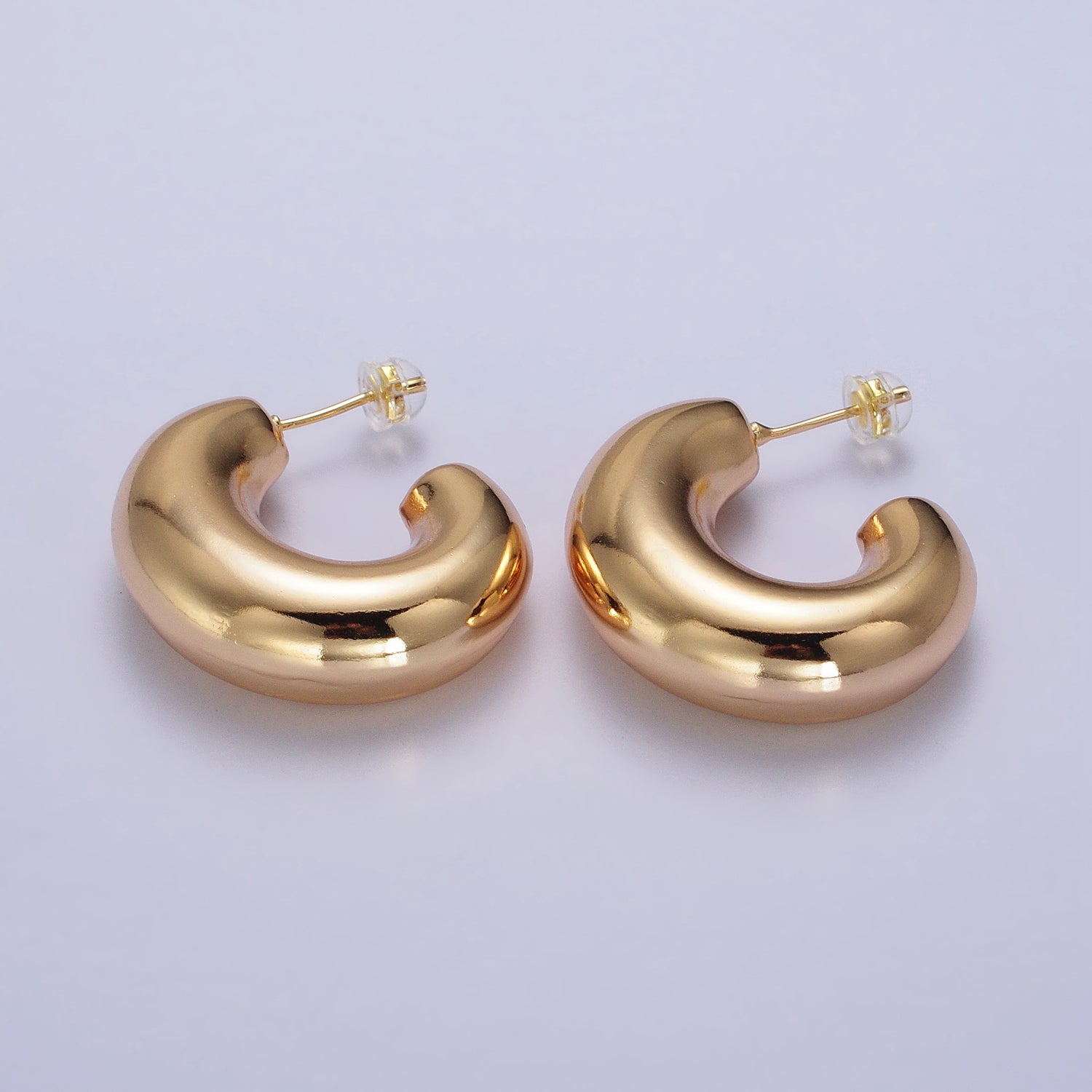 Gold Filled Edged Wide Chubby Geometric J-Shaped Hoop Earrings in Gold & Silver | AB340 AB341 - DLUXCA