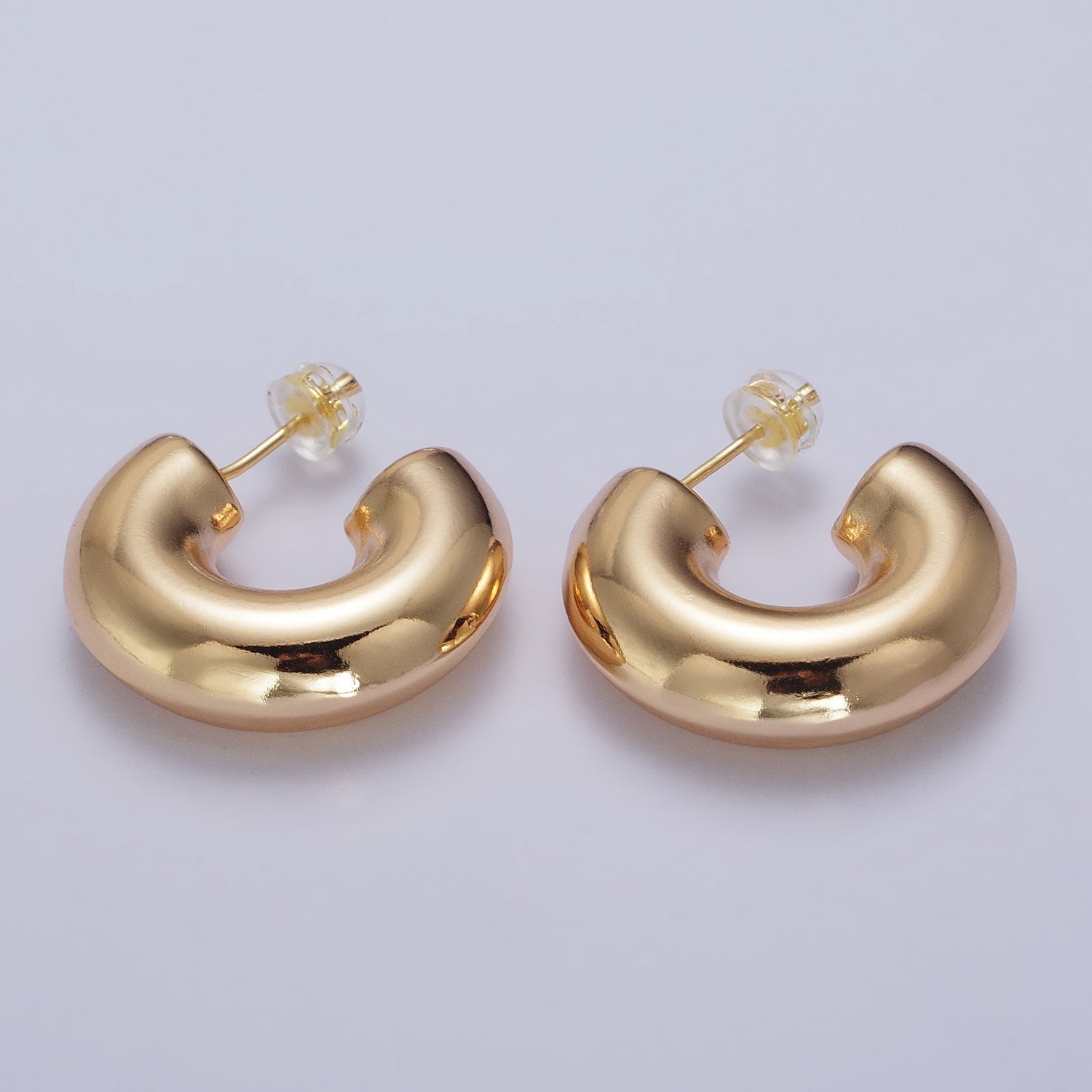 Gold Filled Edged Wide Chubby Geometric C-Shaped Hoop Earrings in Gold & Silver | AB342 AB343 - DLUXCA