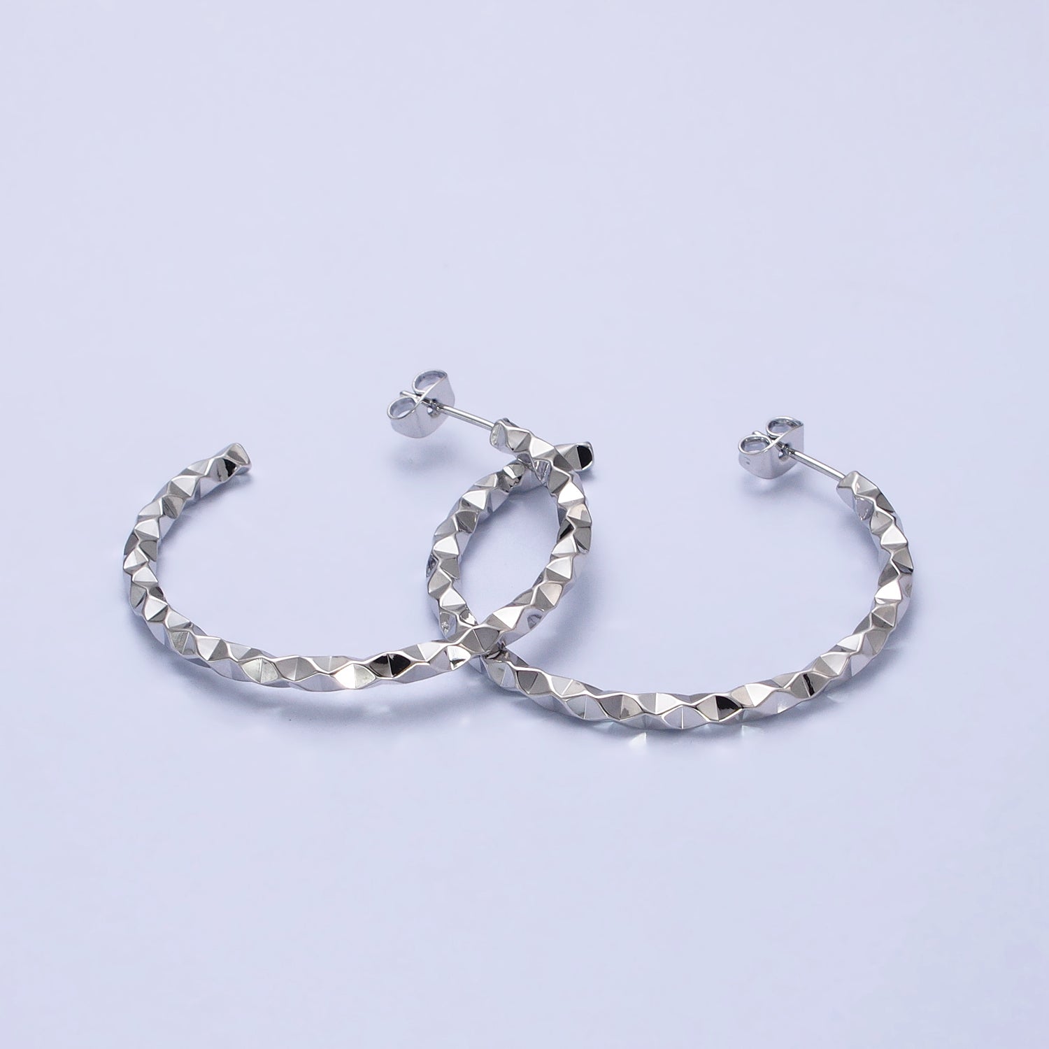 White Gold Filled 25mm, 40mm Dented Geometric C-Shaped Hoop Earrings | AB402 AB401 - DLUXCA