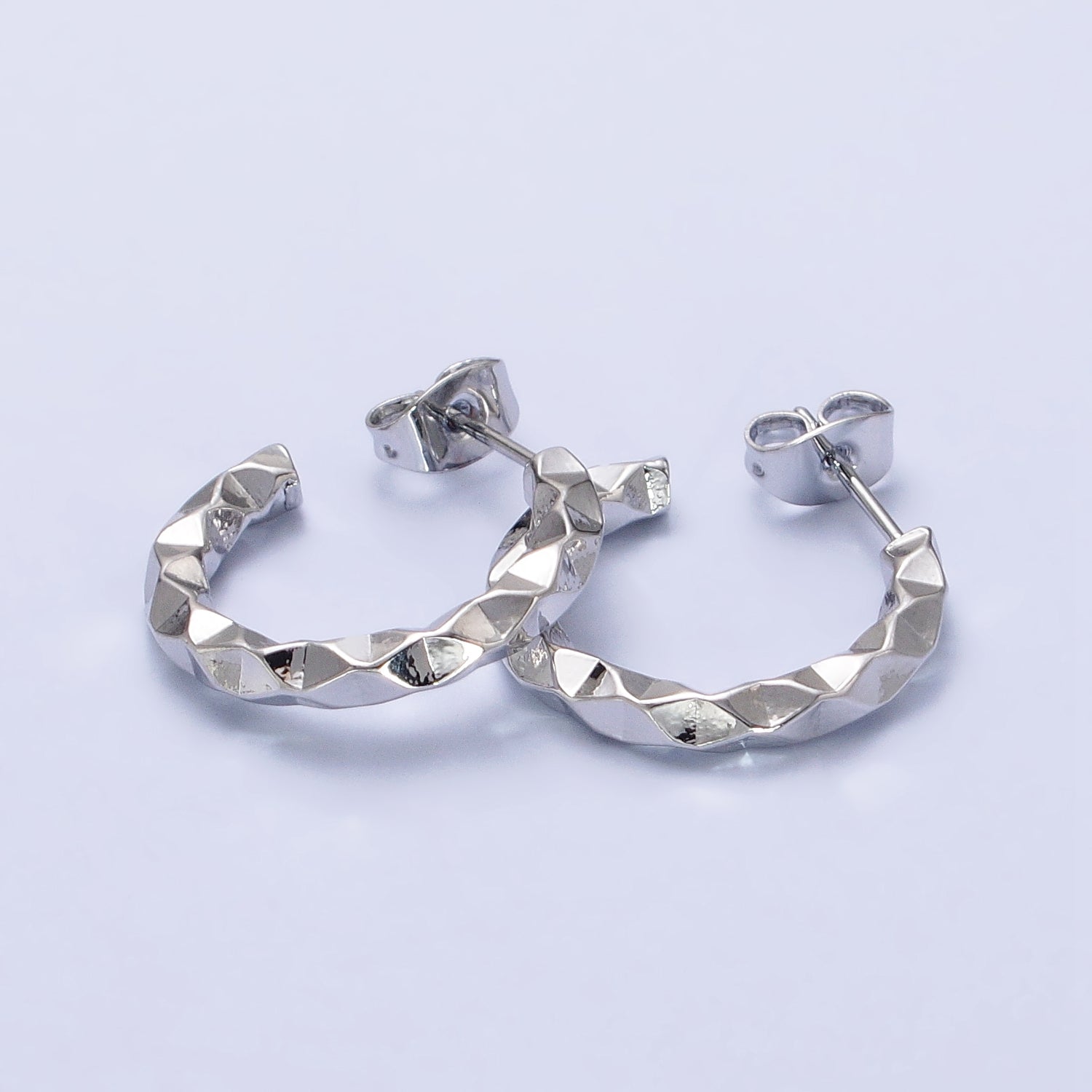 White Gold Filled 25mm, 40mm Dented Geometric C-Shaped Hoop Earrings | AB402 AB401 - DLUXCA