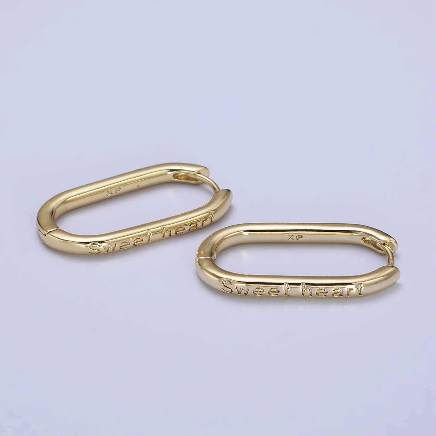 14K Gold Filled "Sweet heart" Engraved Oblong U-Shaped Hoop Earrings | AB434 - DLUXCA