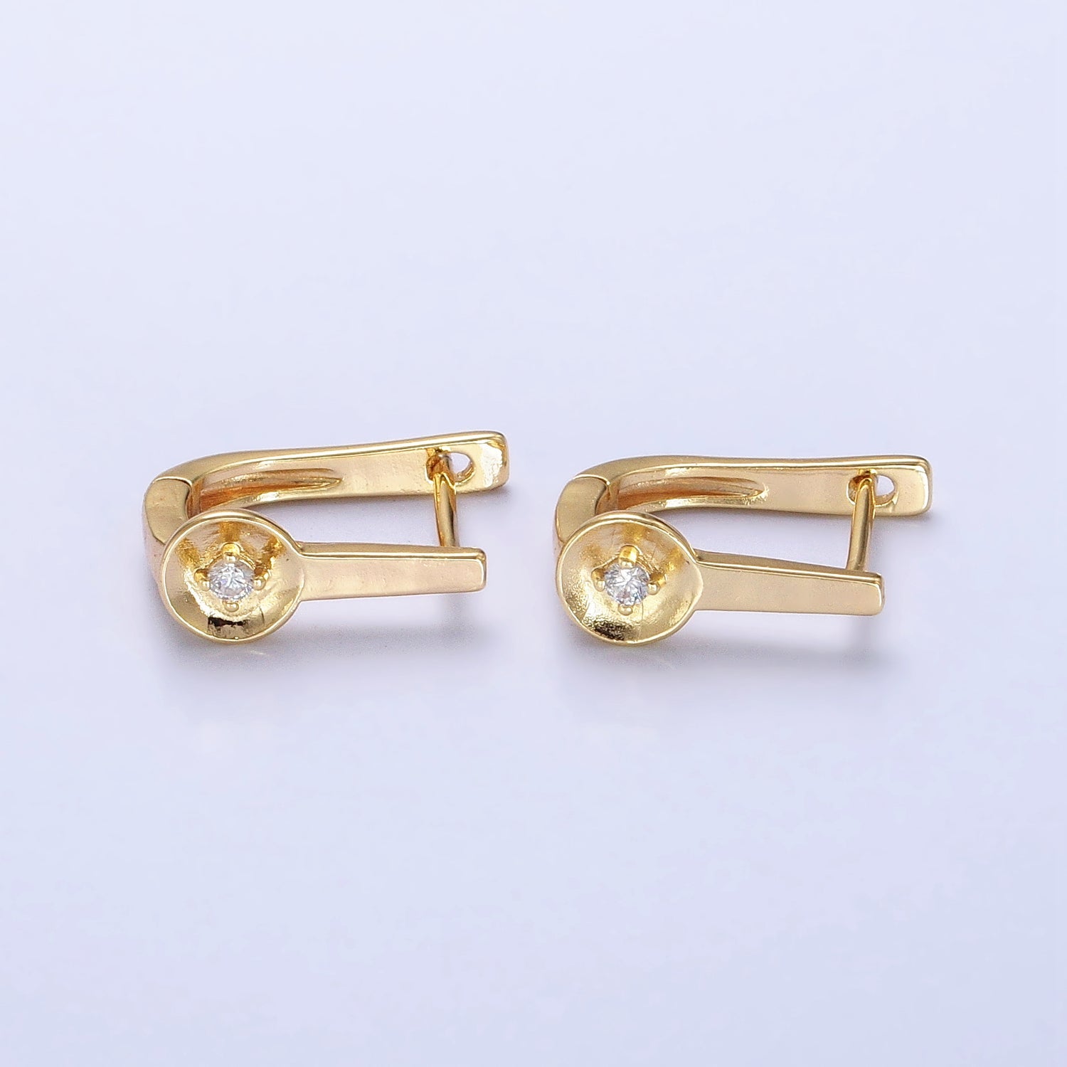 Gold 16mm U-Shaped Oblong Round CZ Geometric English Lock Earrings | AB436 - DLUXCA