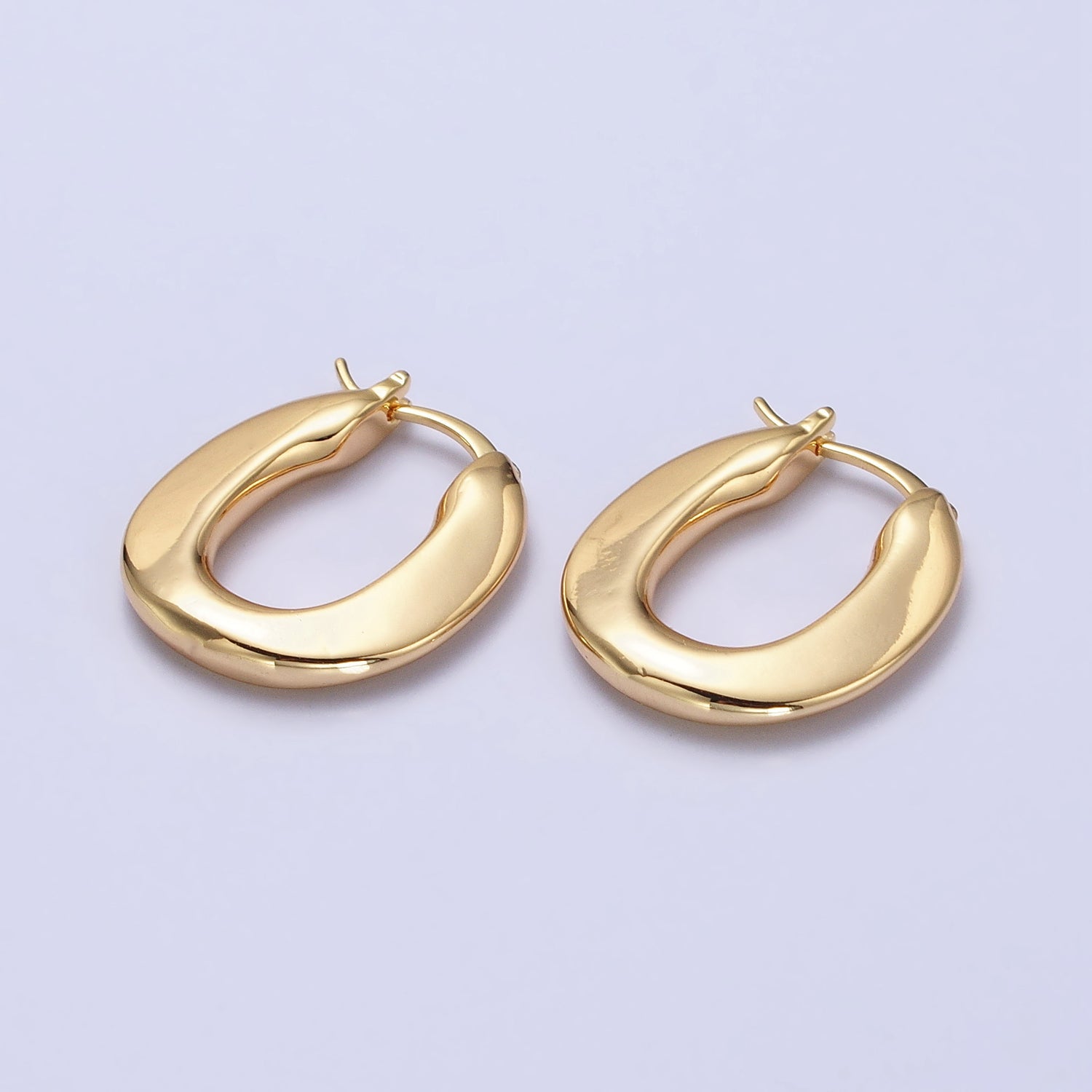 Gold Geometric 22.5mm Oblong Thin Latch Hoop Earrings | AB475 - DLUXCA