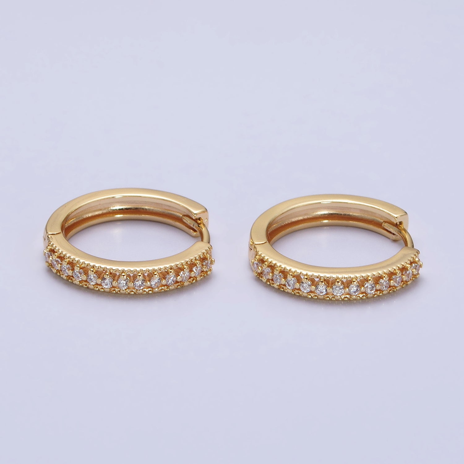 Gold, Silver Clear Round CZ Lined 18mm Minimalist Hoop Earrings | AB506 AB512 - DLUXCA