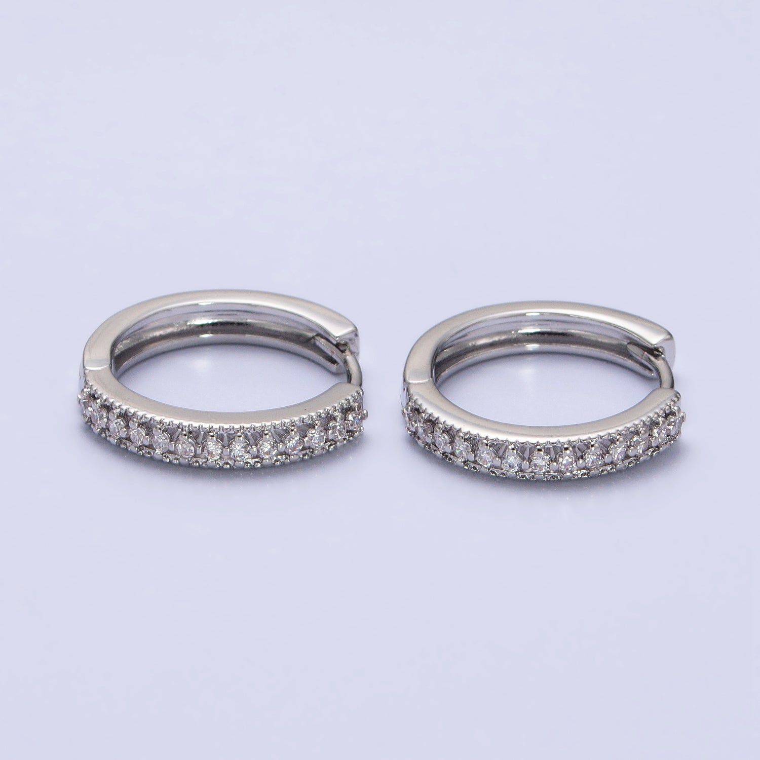 Gold, Silver Clear Round CZ Lined 18mm Minimalist Hoop Earrings | AB506 AB512 - DLUXCA