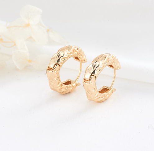 Gold Hammered Abstract Textured 23.5mm Huggie Earrings | AB540 - DLUXCA