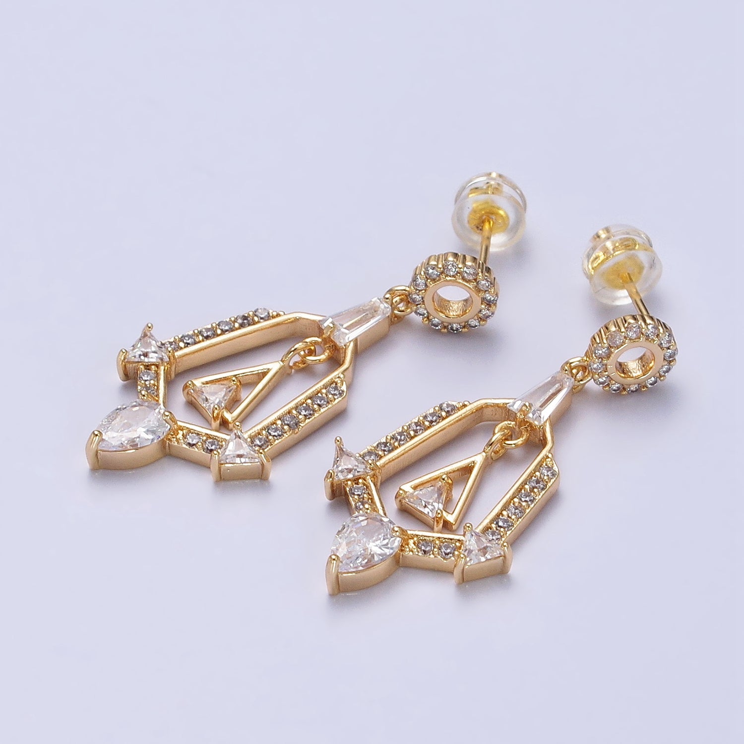 Silver, Gold Geometric Micro Paved Triangle CZ Dangle Drop Stud Earrings | AB562 AB565 - DLUXCA