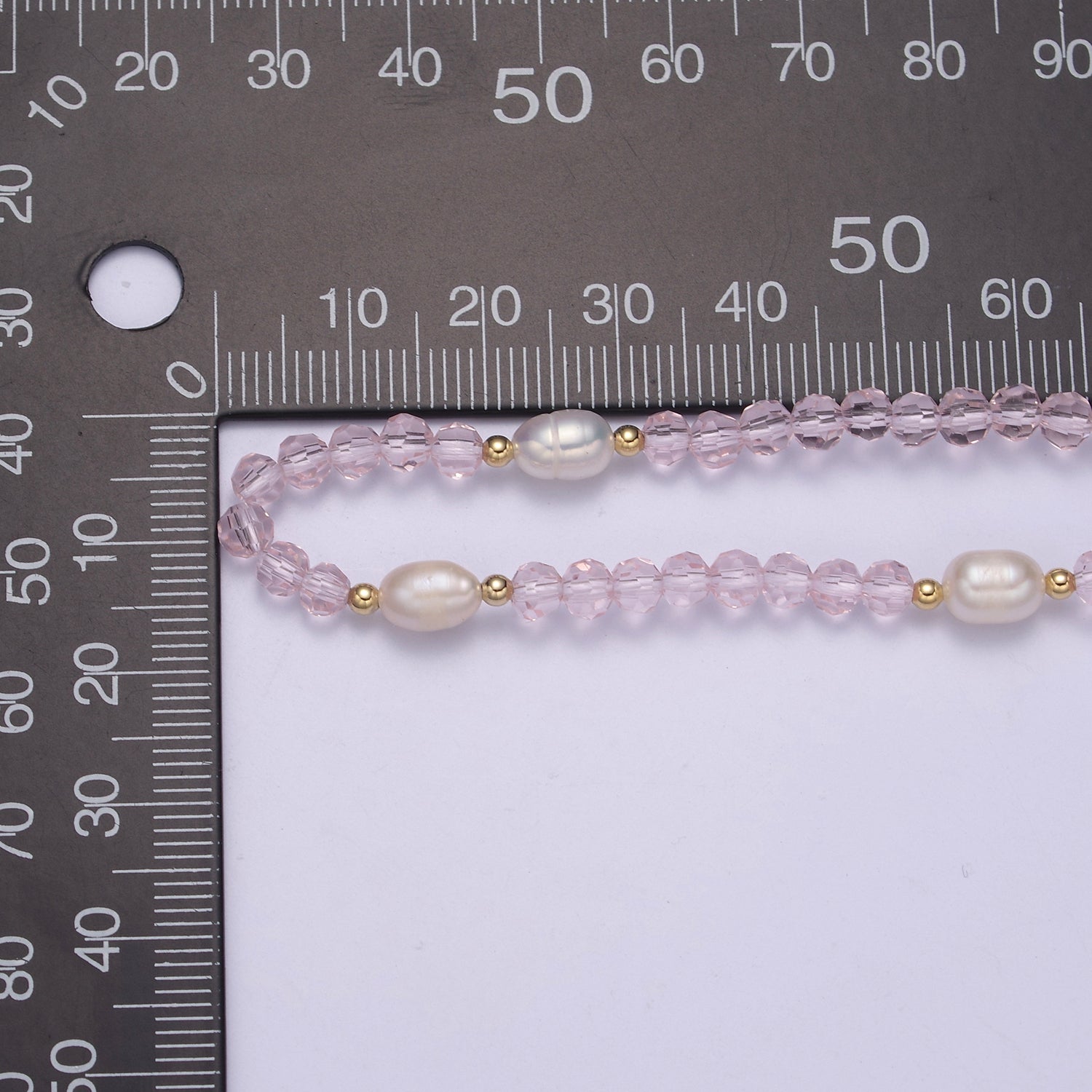 Pearl with Pink Glass Beaded Necklace, Rose Quartz Faceted Rondelle Beads Necklace WA-586 - DLUXCA