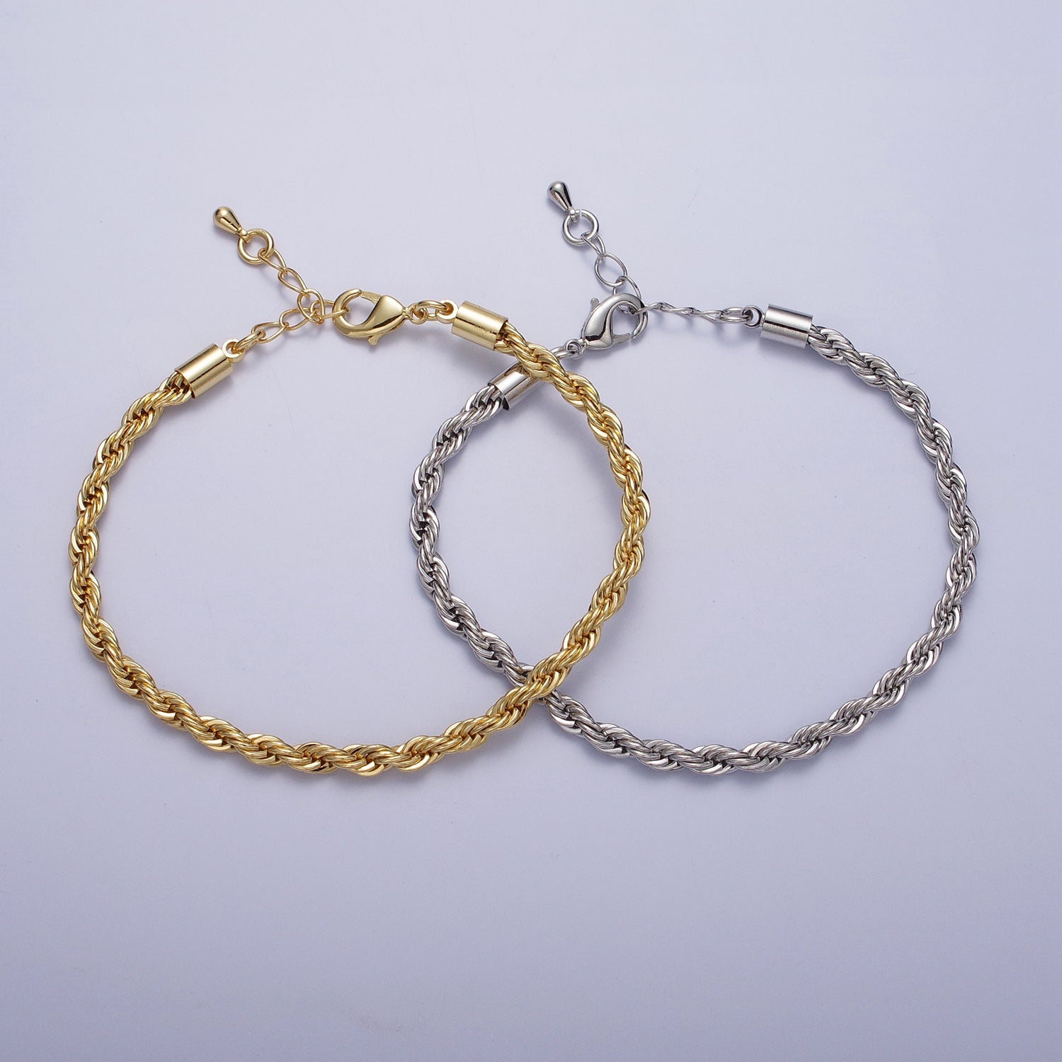 Gold Twisted Rope Chain Bracelet Silver Chunky Rope Chain bracelet 3.7mm thickness WA1538 WA1539 - DLUXCA