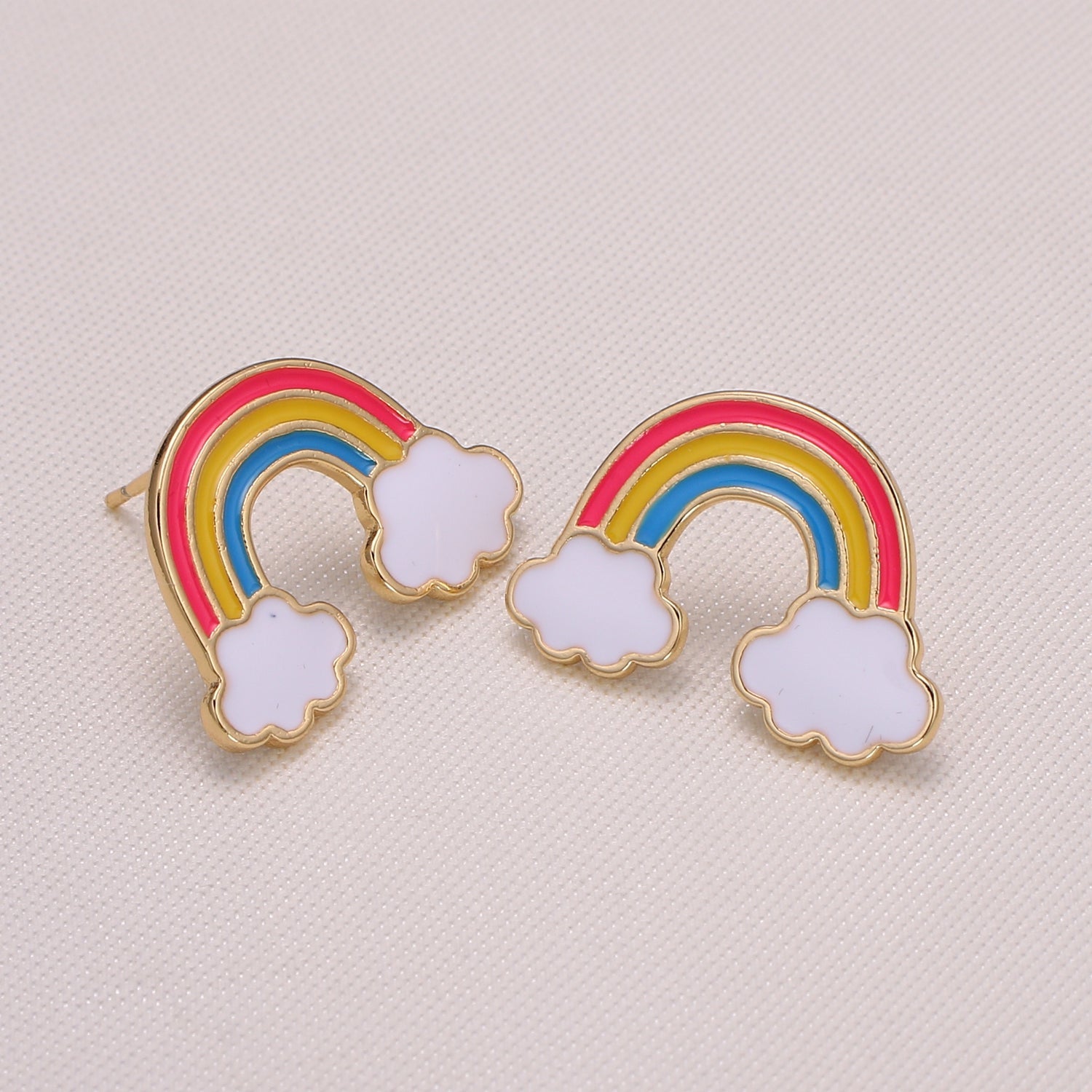 Dainty Gold Plated Colorful Rainbow & Cloud Studs Earrings GP-1028 - DLUXCA