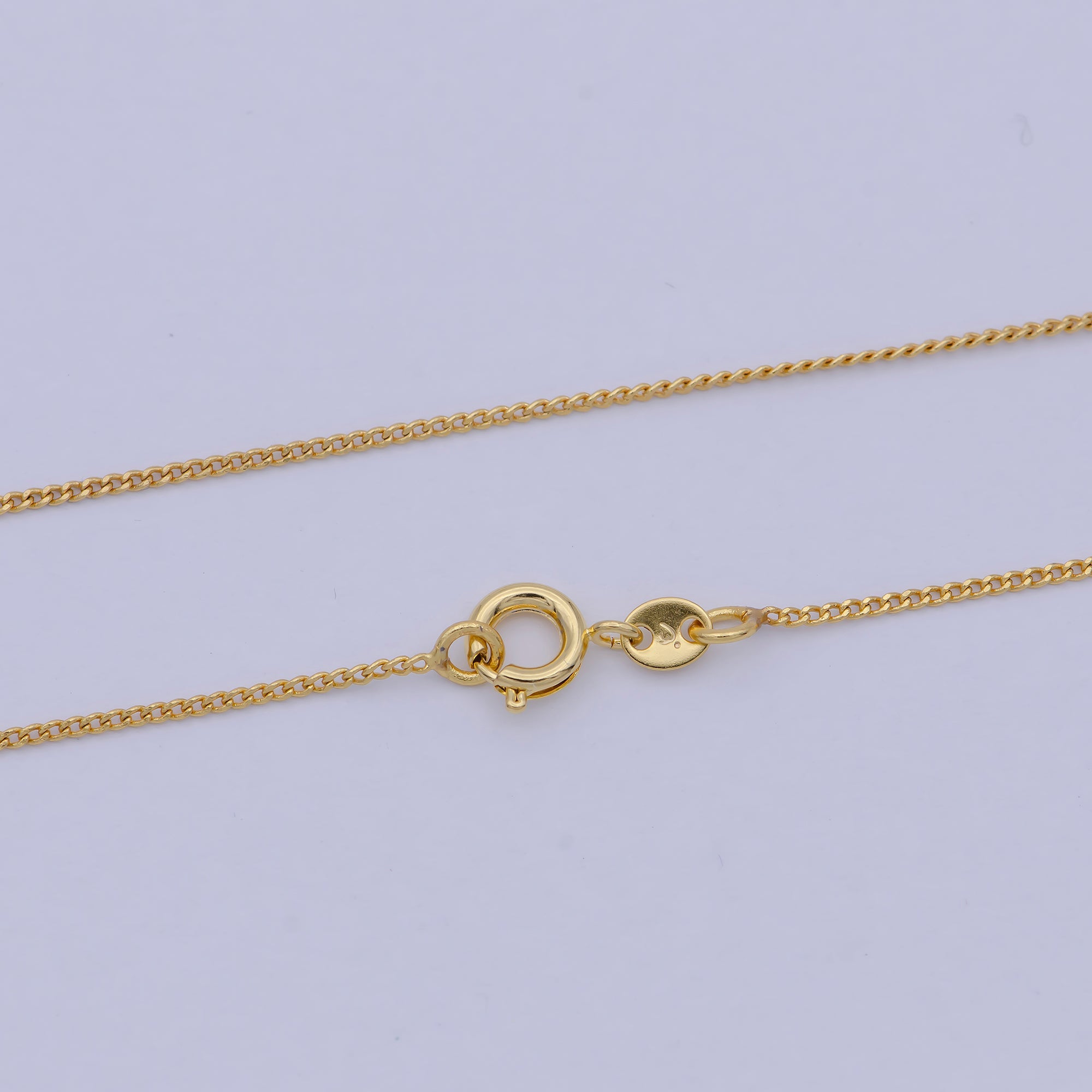 19.5" Layering Curb Chain, Dainty 1mm Finished Chain, 24K Gold Plated Curb Necklace with Spring Ring WA-504 - DLUXCA