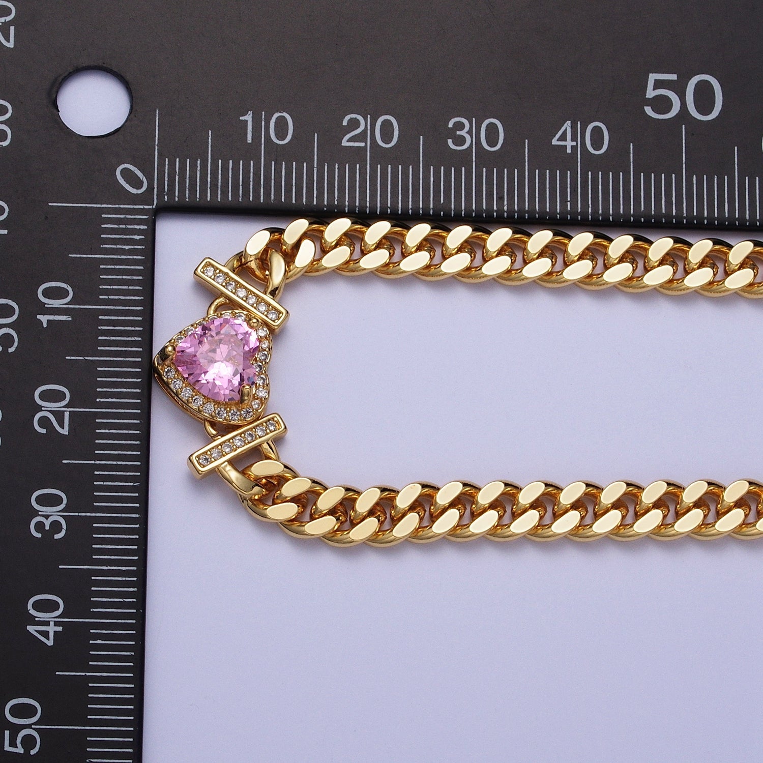 Micro Paved Heart Cubic Zirconia Stones Gold Cuban Curb Chain Necklace | WA-1091 -- WA-1097 - DLUXCA