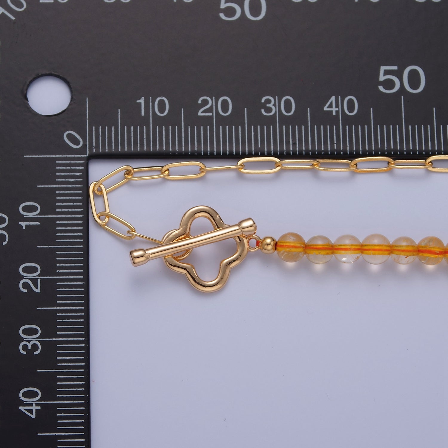 Dainty Half Bead Half Link Chain Necklace, 24k Gold Filled Paperclip Chain with Yellow Quartz Necklace WA-962 - DLUXCA