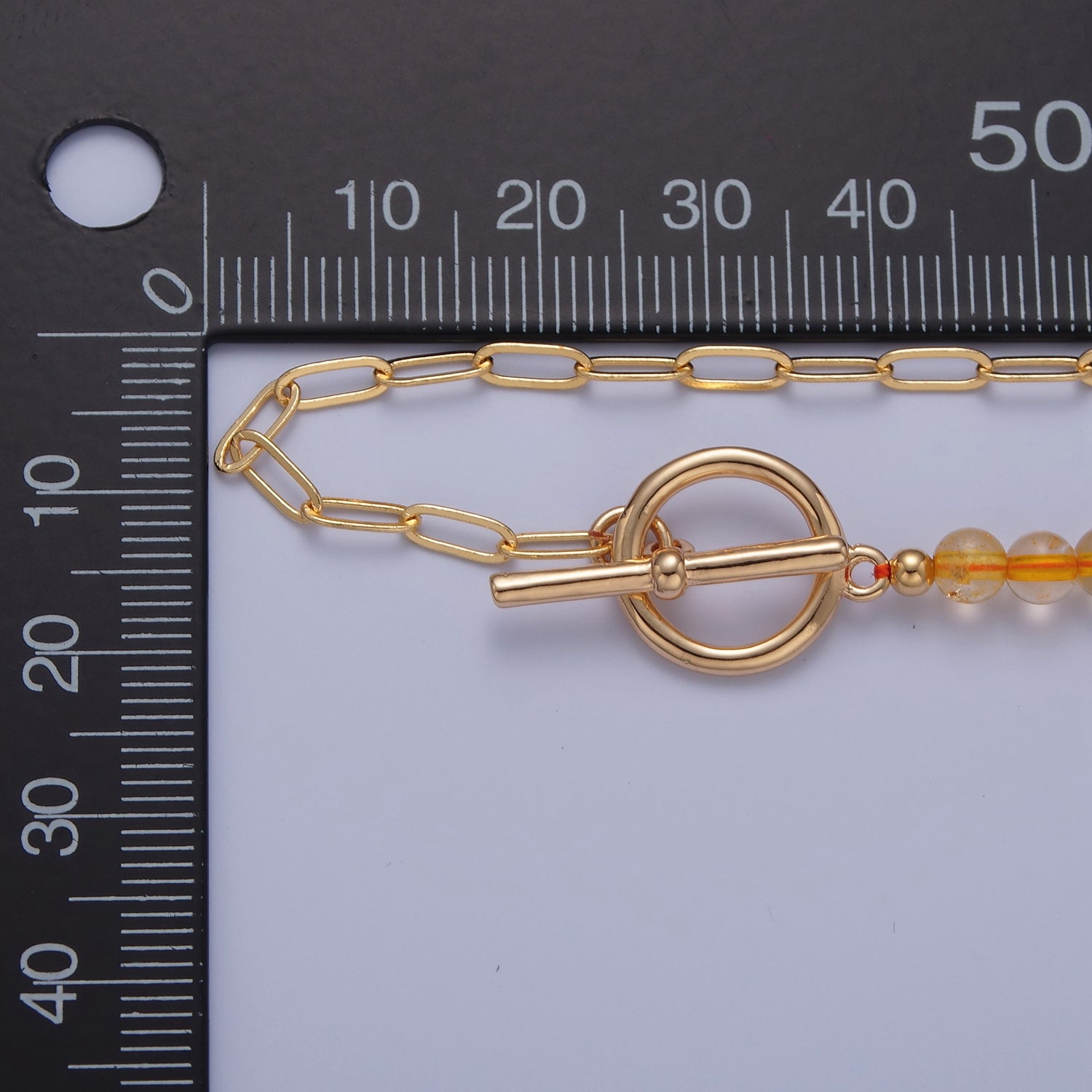 Dainty Half Bead Half Link Chain Necklace, 24k Gold Filled Paperclip Chain with Yellow Quartz Necklace WA-963 - DLUXCA