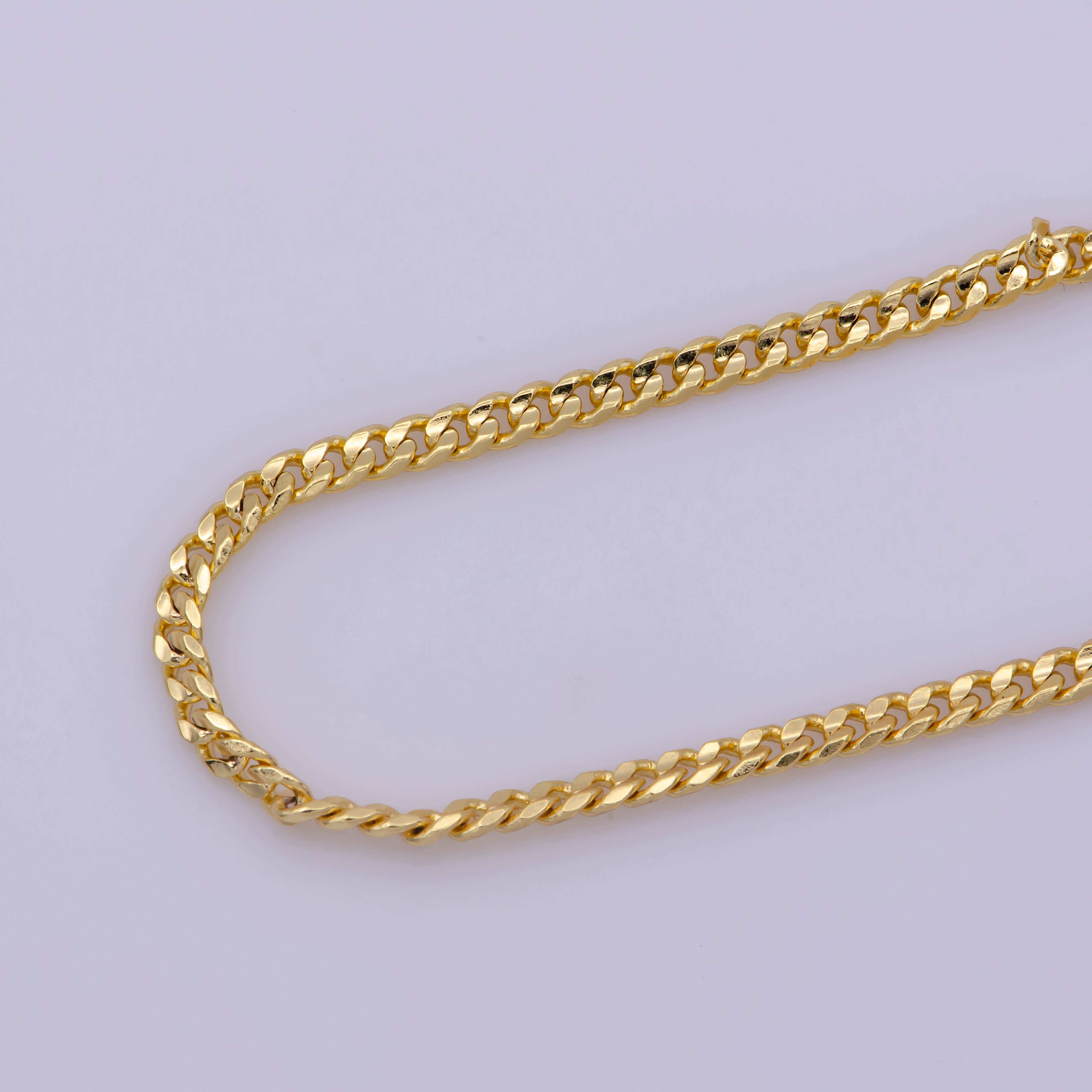 2.2mm Yellow Gold Cuban Link Chain Necklace - Miami Cuban Curb Links Men Women Chain Necklace - DLUXCA