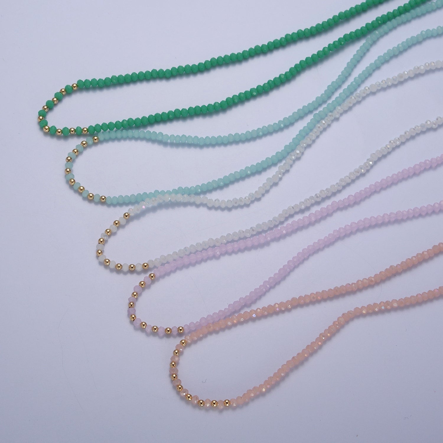 Dainty Pastel Color Glass Beaded Necklace Faceted Rondell Beads Necklace WA-1034 - DLUXCA