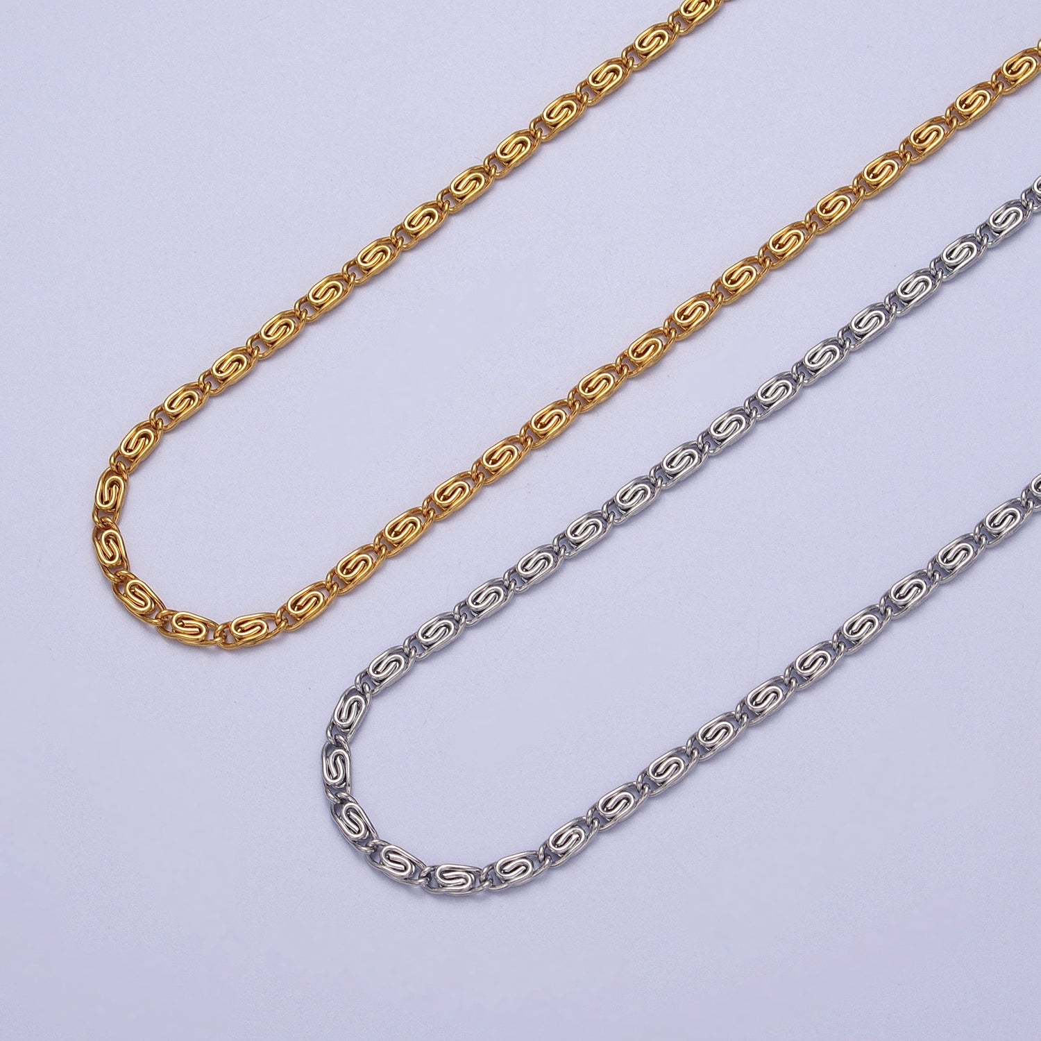 Gold Filled 2.6mm Gold & Silver Scroll Chain in 16, 18, 20 Inch Length Necklace | WA-1486, WA-1482, WA-1488 - DLUXCA