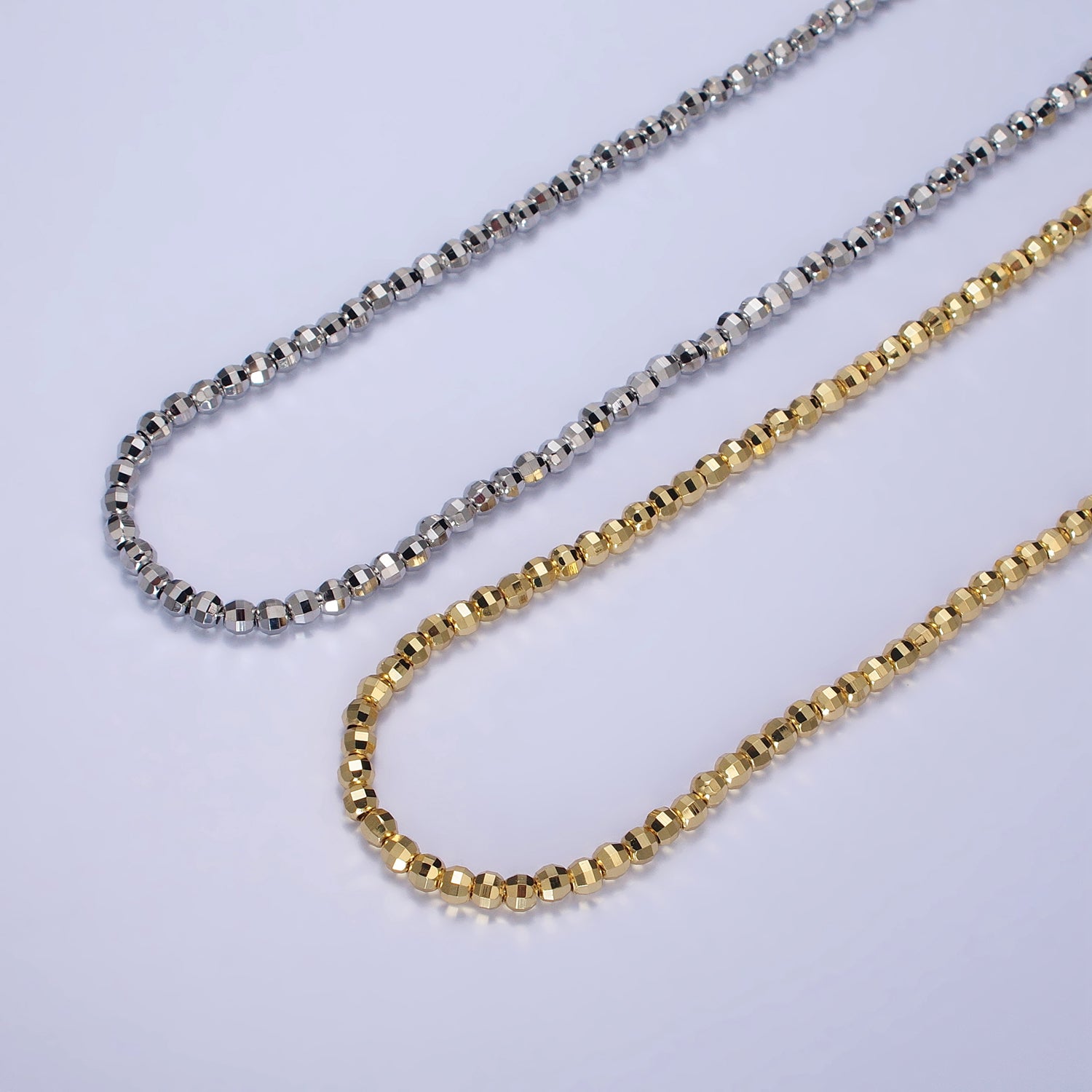 17.5 Inch Gold, Silver 3.5mm, 2.5mm Multi faceted Disco Ball Bead Chain Necklace | WA-1564 WA-1565 - DLUXCA